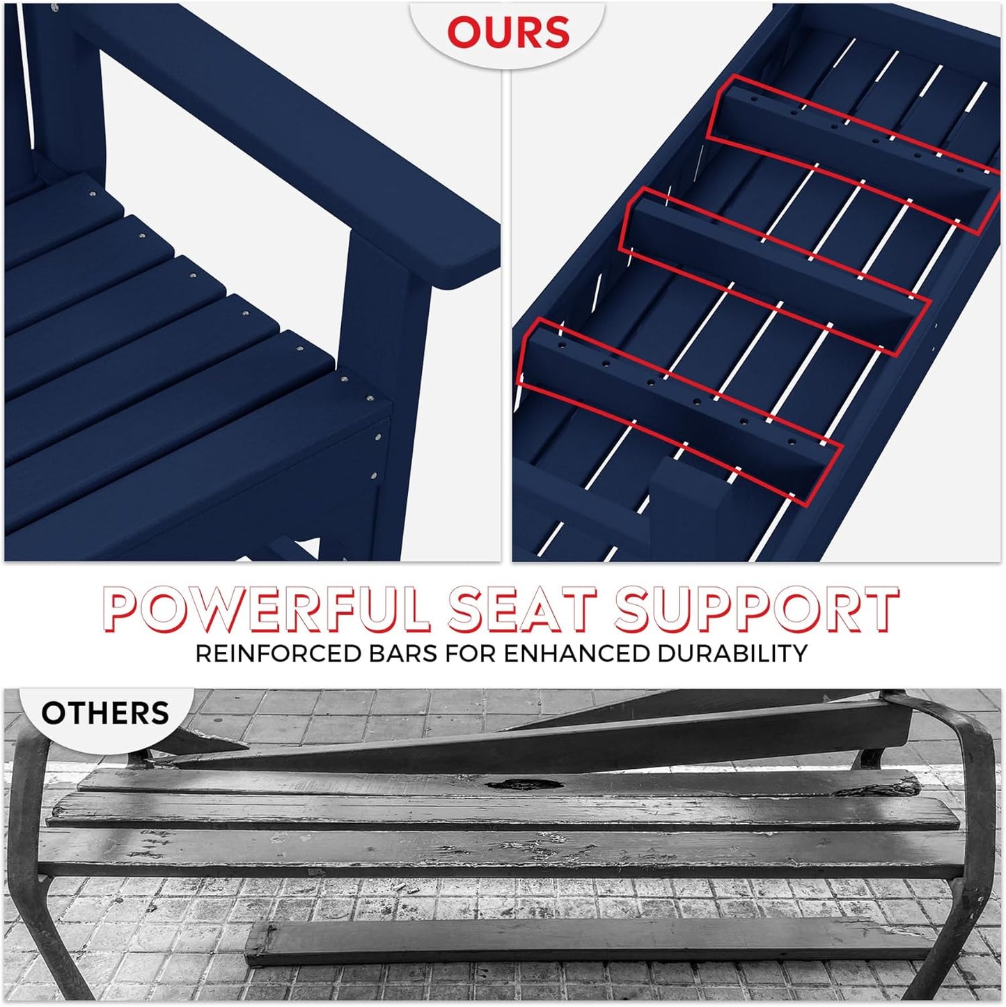 Garden Bench, Farmhouse Park Front Porch for Entryway Bench Outdoor Seating Low Bench Patio Bench Outside/Indoor, Navy Blue