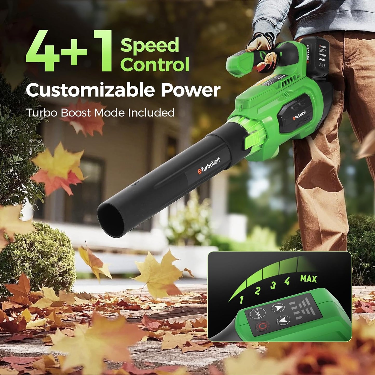 Leaf Blower, 20V Cordless Electric Blower with 2 * 5.0Ah Batteries and 1 Hour Fast Charger, Lightweight Leaf Blower for Patio Cleaning, Lawn Care, Blowing Fallen Leaves and Dust