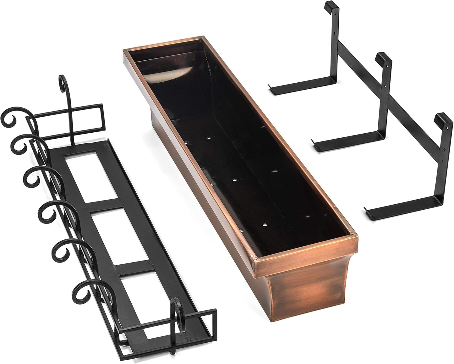 H Potter Window Planter Box Copper Outdoor Flower Plant Container for Windows Attach to House Deck Balcony Long Rectangular Shape 36 Inch Length