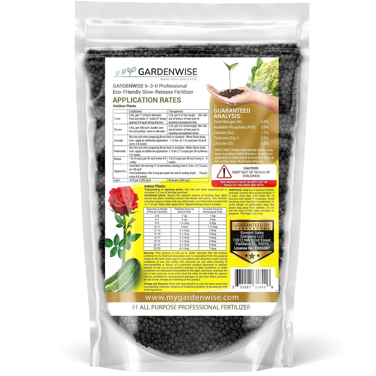 6-3-0 All-Purpose Professional Eco-Friendly Slow-Release Nitrogen Fertilizer with Iron & Calcium,Non-Burning, Enhances Soil Structure,for Indoor&Outdoor Plants,Vegetable Gardens (5 QUARTS)