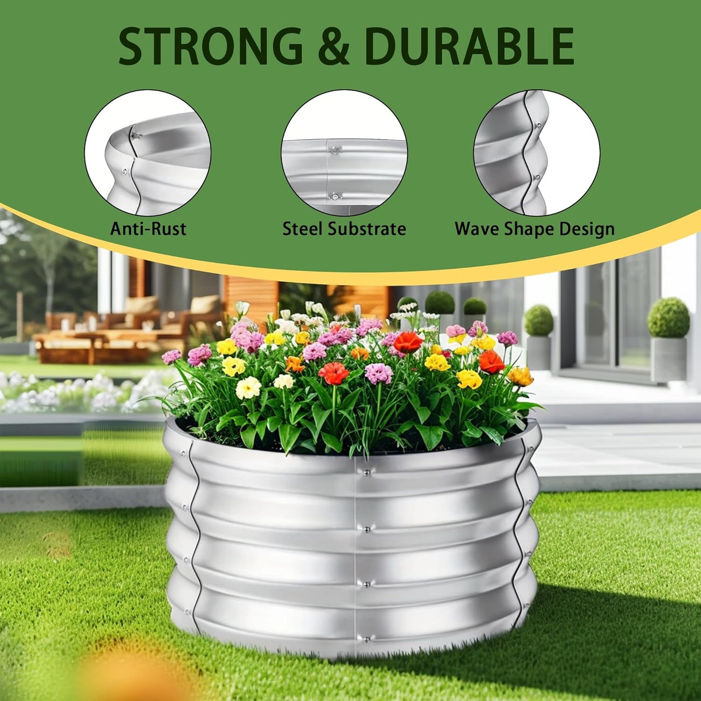 Raised Garden Bed, Raised Beds for Gardening Outdoor for Vegetables and Flowers Ground Planter Box, Galvanized Metal Planter Grow Garden Box,2.3x2.3x1ft