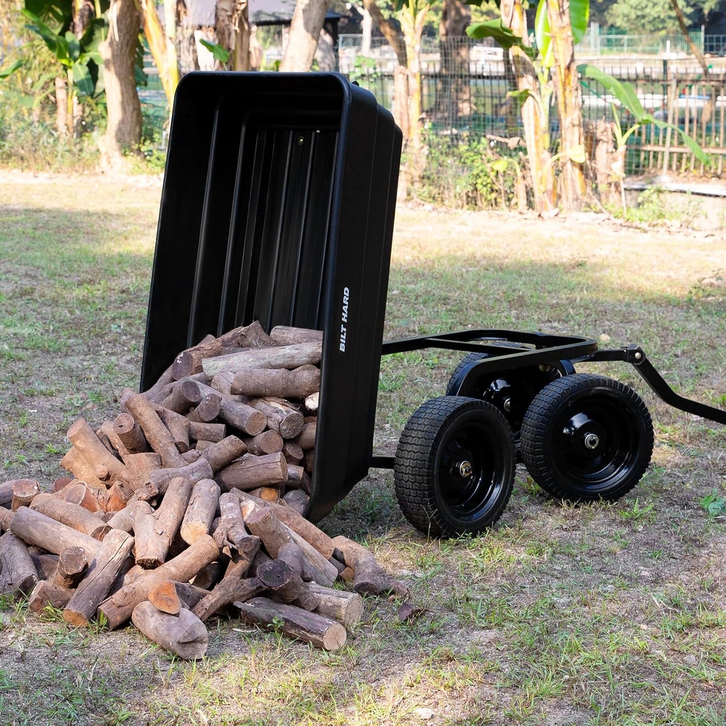 BILT HARD 1200 lbs Poly Garden Dump Cart with No Flat Tires, Quick Release, 2-in-1 Convertible Handle, 7 Cu Ft Dump Wagon Heavy Duty for Yard, Outdoor