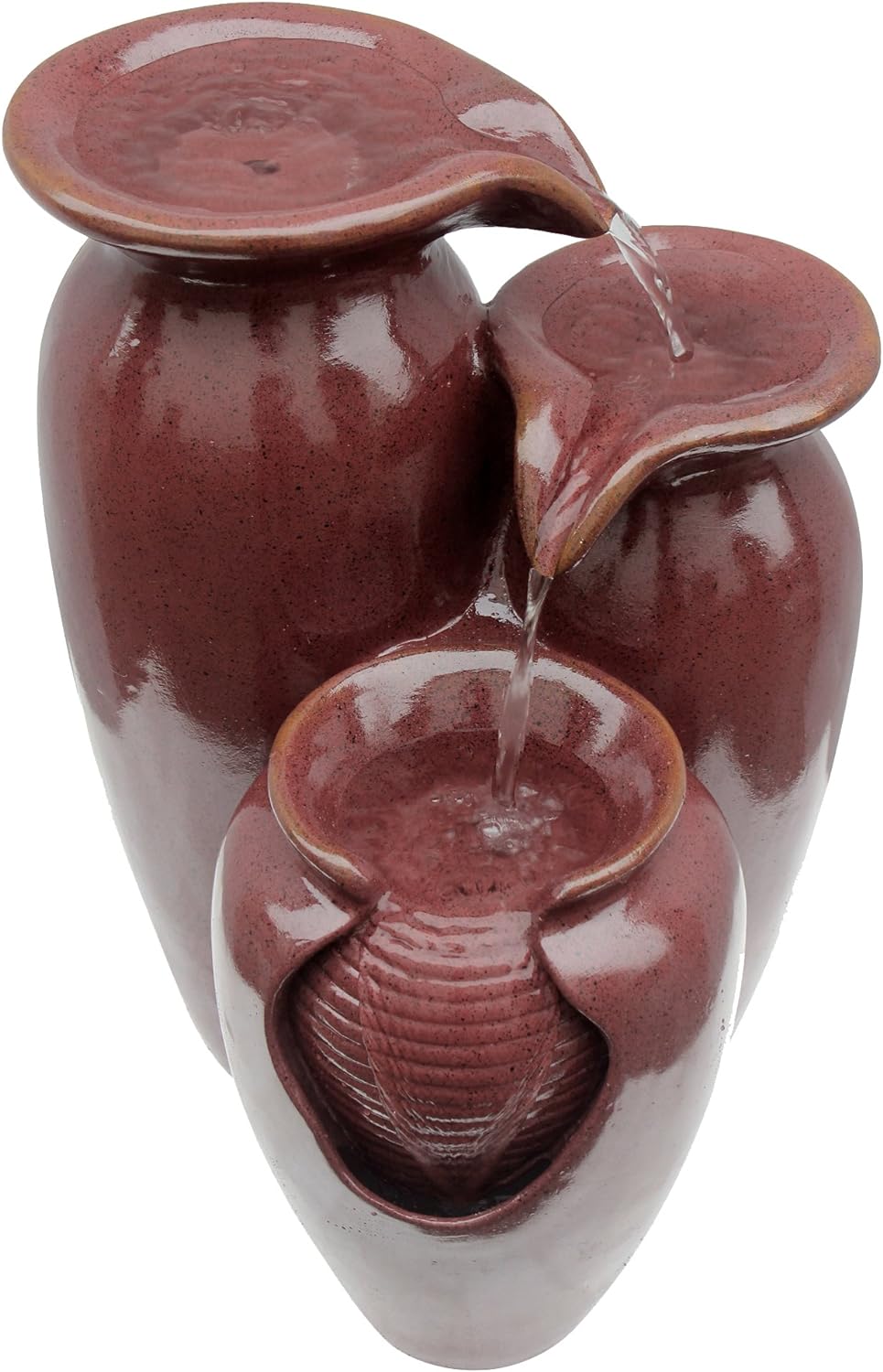 Teamson Home Jar 3 Tiered Floor Waterfall Fountain with Pump for Outdoor Patio Garden Backyard Decking, 20 Inch Height, Brown