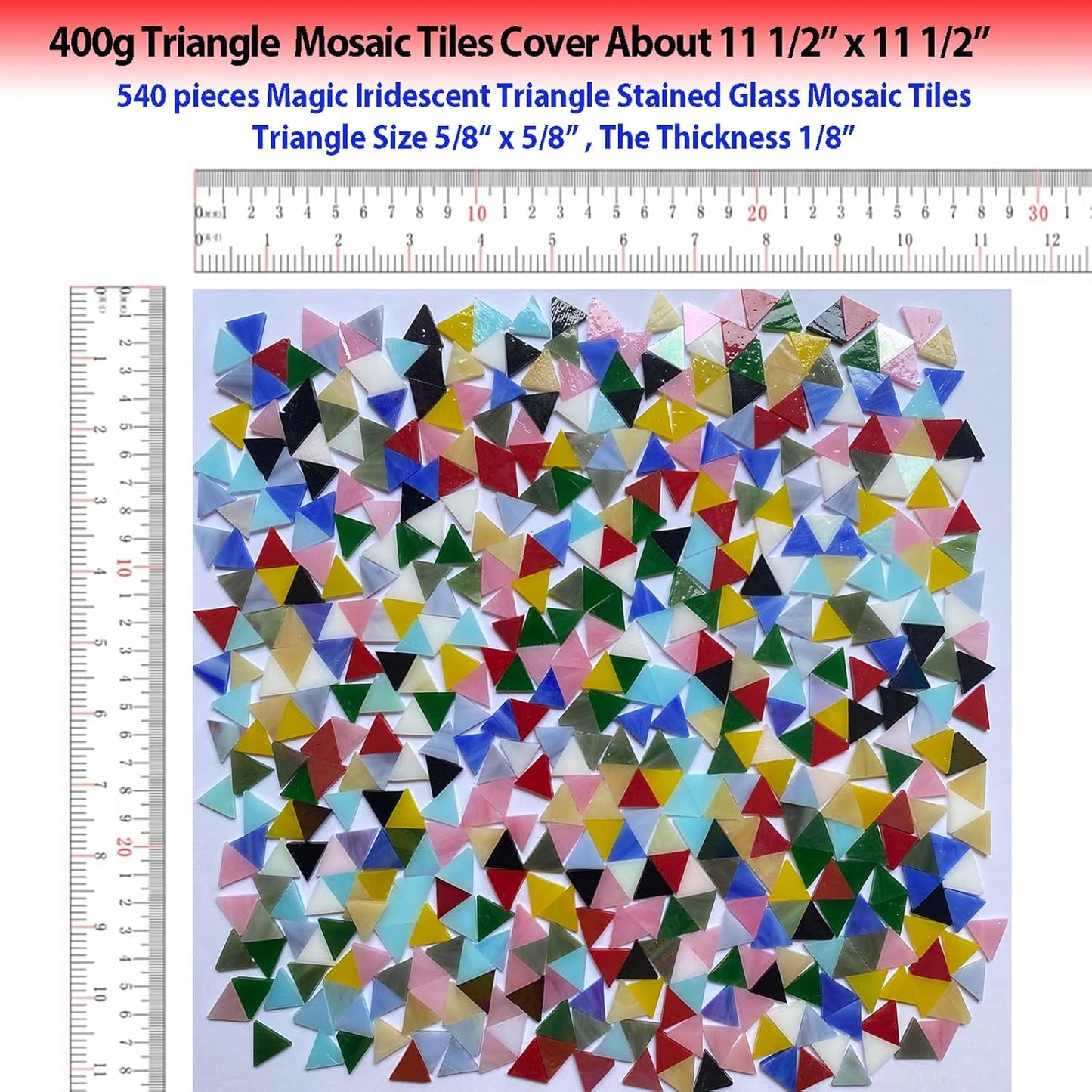 Triangle Iridescent Glass Mosaic Tiles for Crafts Bulk, 510 Pieces Colorful Tiffany Stained Glass Pieces Supplies, Rainbow Mosaic Glass Kit for Crafts