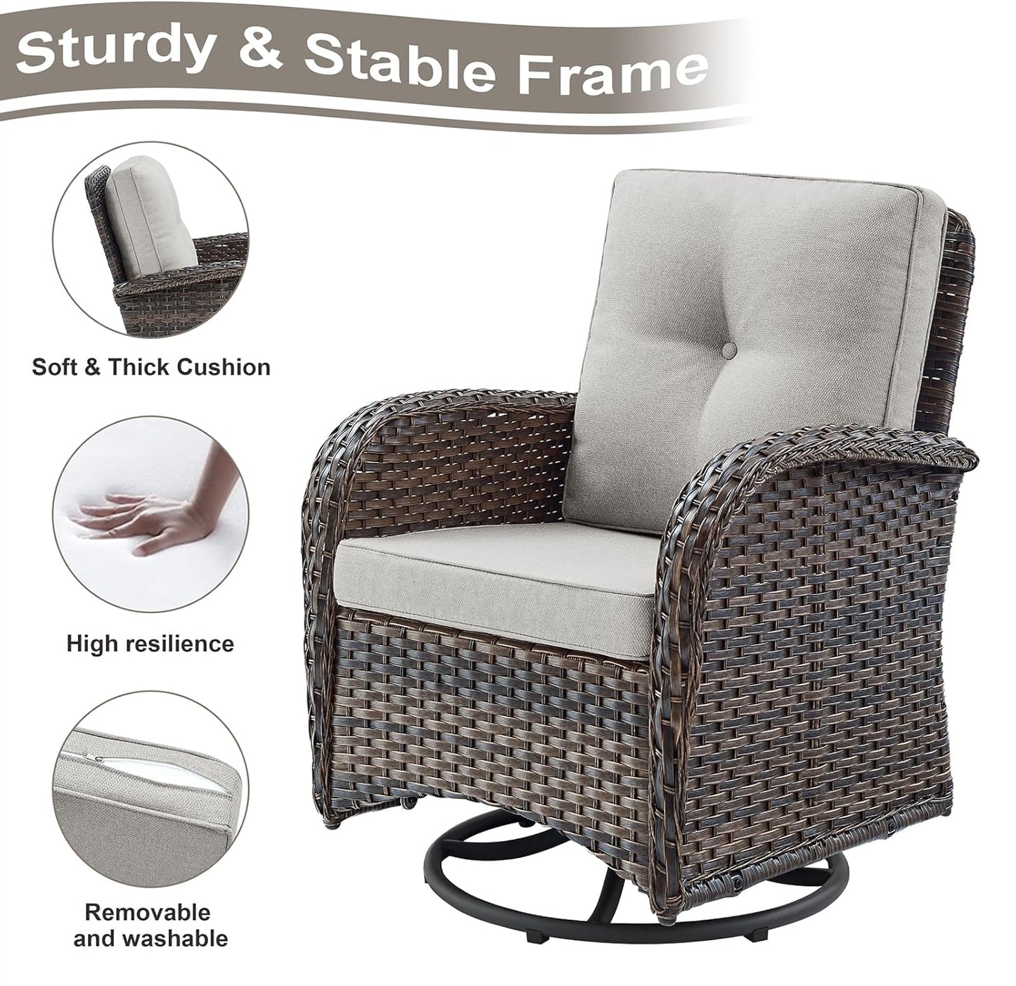 HUMMUH 7-Piece Patio Furniture Set with Fire Pit,Wicker Patio Sofa Set Outdoor Swivel Rocking Chairs with Ottomans for Backyard,Poolside,Deck