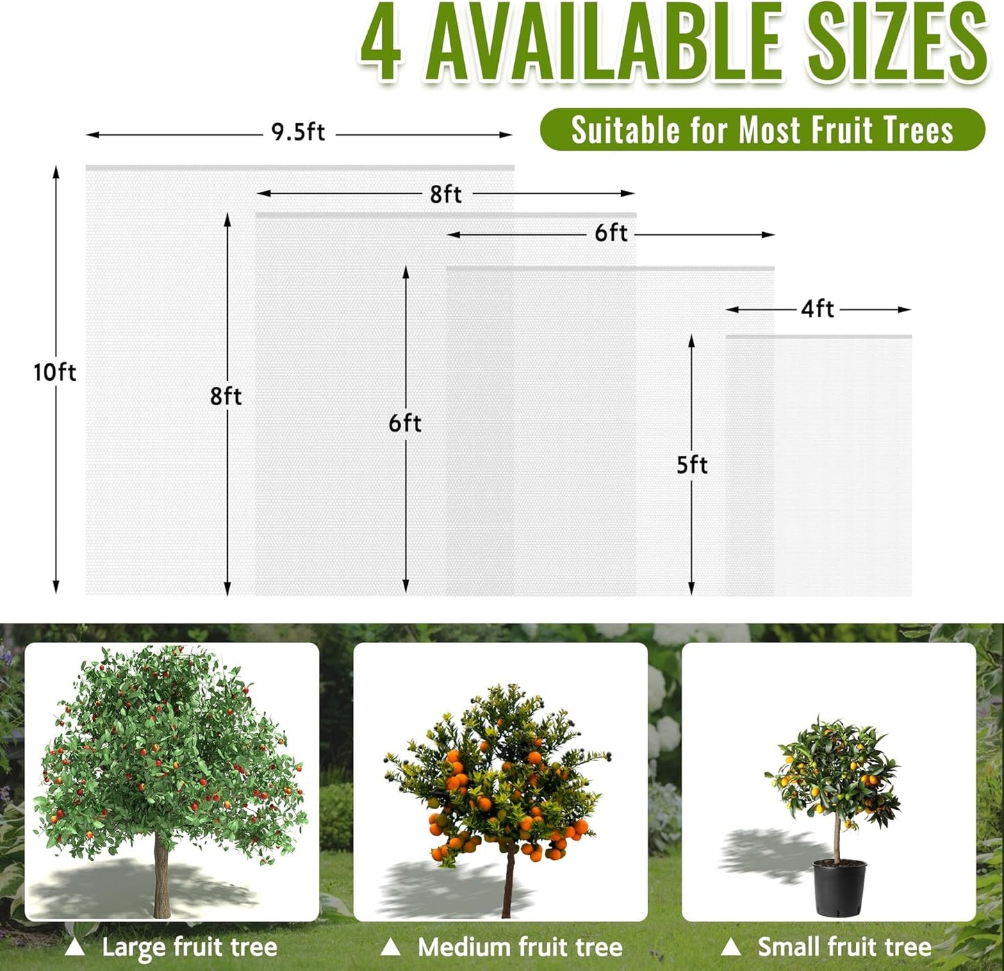 2 Pack Fruit Tree Netting Bags with Zipper and Drawstring, Ultra Fine Mesh Garden Netting Plant Cover, Bird Netting for Blueberry Bushes, Fruit Vegetable Trees, Flowers (White, 10 x 10 ft)