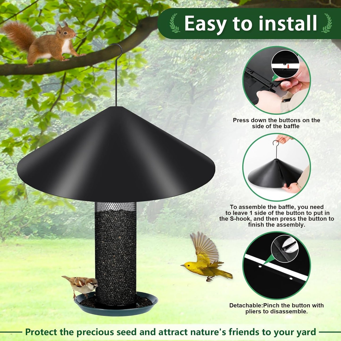 Gtongoko 19 Inch PP Squirrel Baffle for Protect Outside Hanging Mounted Bird Feeder or Bird House Squirrel Proof for Shepherd Hooks Black 1 Pack