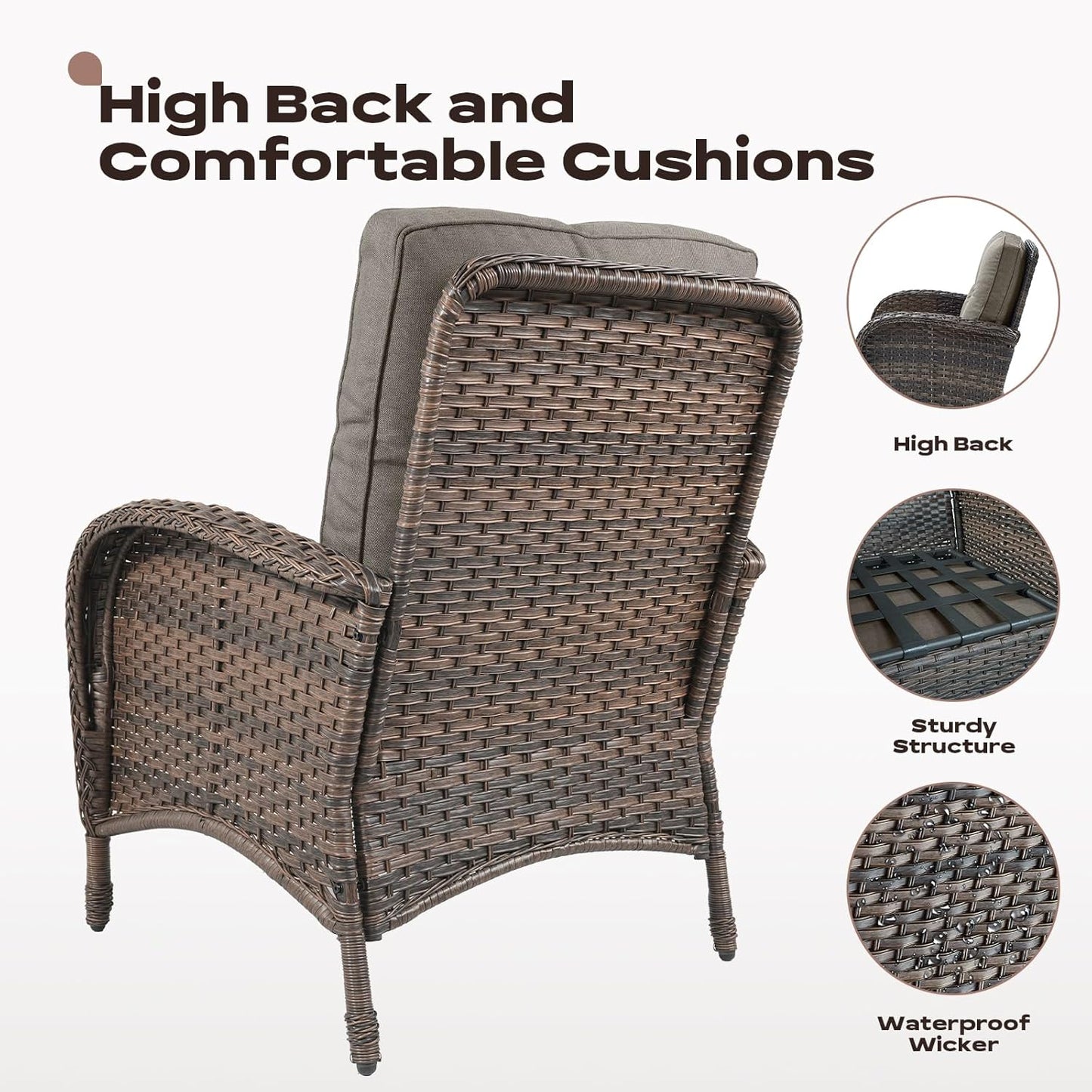 5 Piece Patio Furniture Set - Wicker Balcony Furniture Set with Hidden Ottomans, Rattan Outdoor Patio Chairs with Side Table for Porch Deck Poolside Garden Brown/Grey