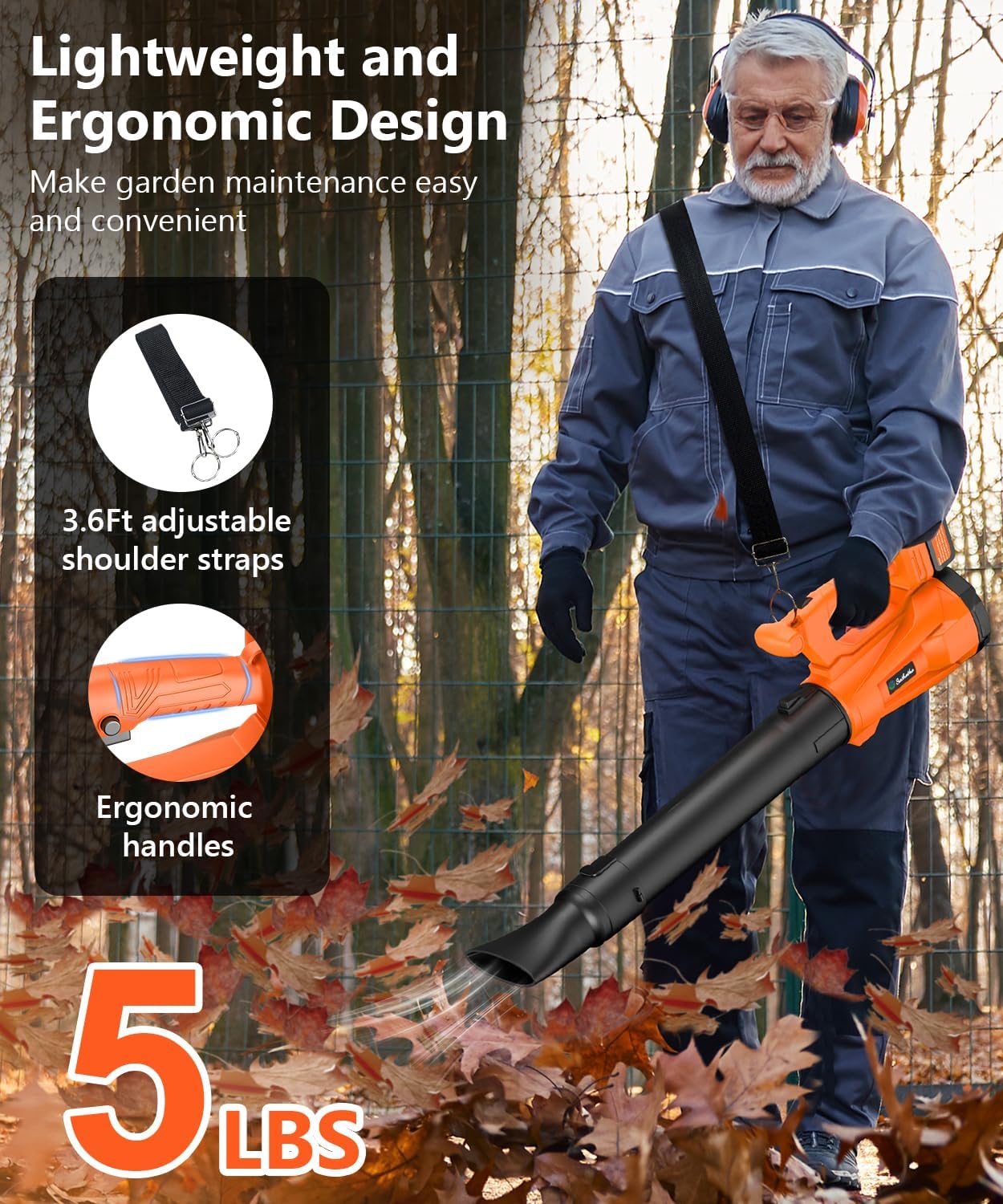 Leaf Blower Cordless with 2 3.0Ah Battery and Charger, 580CFM/160MPH Electric Leaf Blower with 6 Speed Modes, Cruise Control, Blowers for Lawn Care, Patios, Blowing Leaves and Dusts