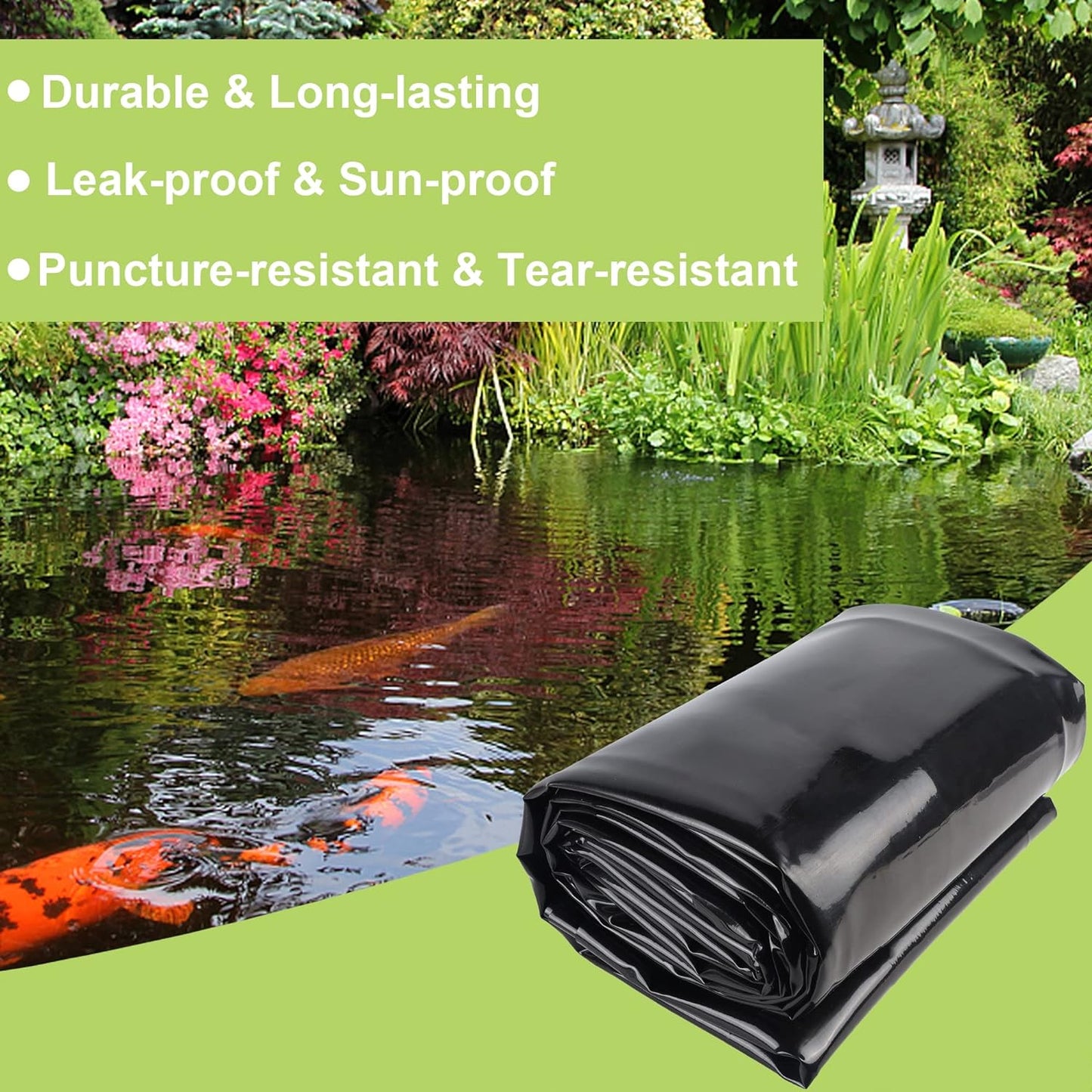 10 x 15 FT Pond Liner, 20 Mil Fish Pond HDPE Liner, Pond Liners for Outdoor Ponds, Koi Ponds, Garden Fountain, Waterfall