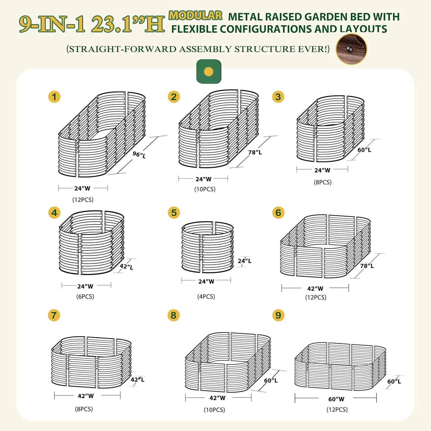 MUPATER Galvanized Raised Garden Bed Outdoor 8x2x2ft, 9-in-1 Metal Raised Planter Box W/ 2 Aluminum Support Rods, Oval Outdoor Raised Garden Bed for Vegetable, Flower, Backyard and Patio, Rustic