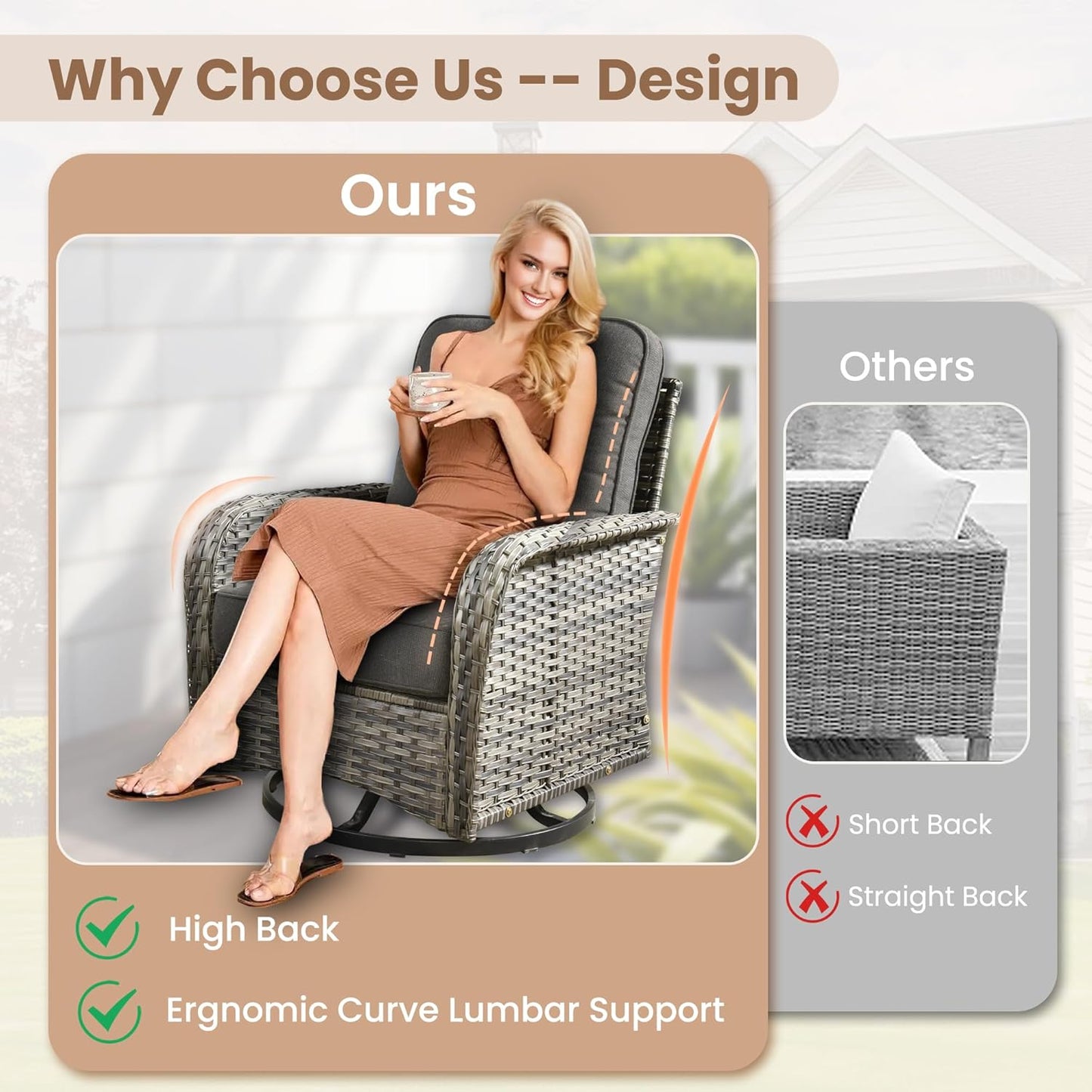 HOOOWOOO Patio Furniture Set,3 Pieces Outdoor Conversation Set,All Weather Wicker High Back Swivel Chairs Bistro Set with Side Table,Black