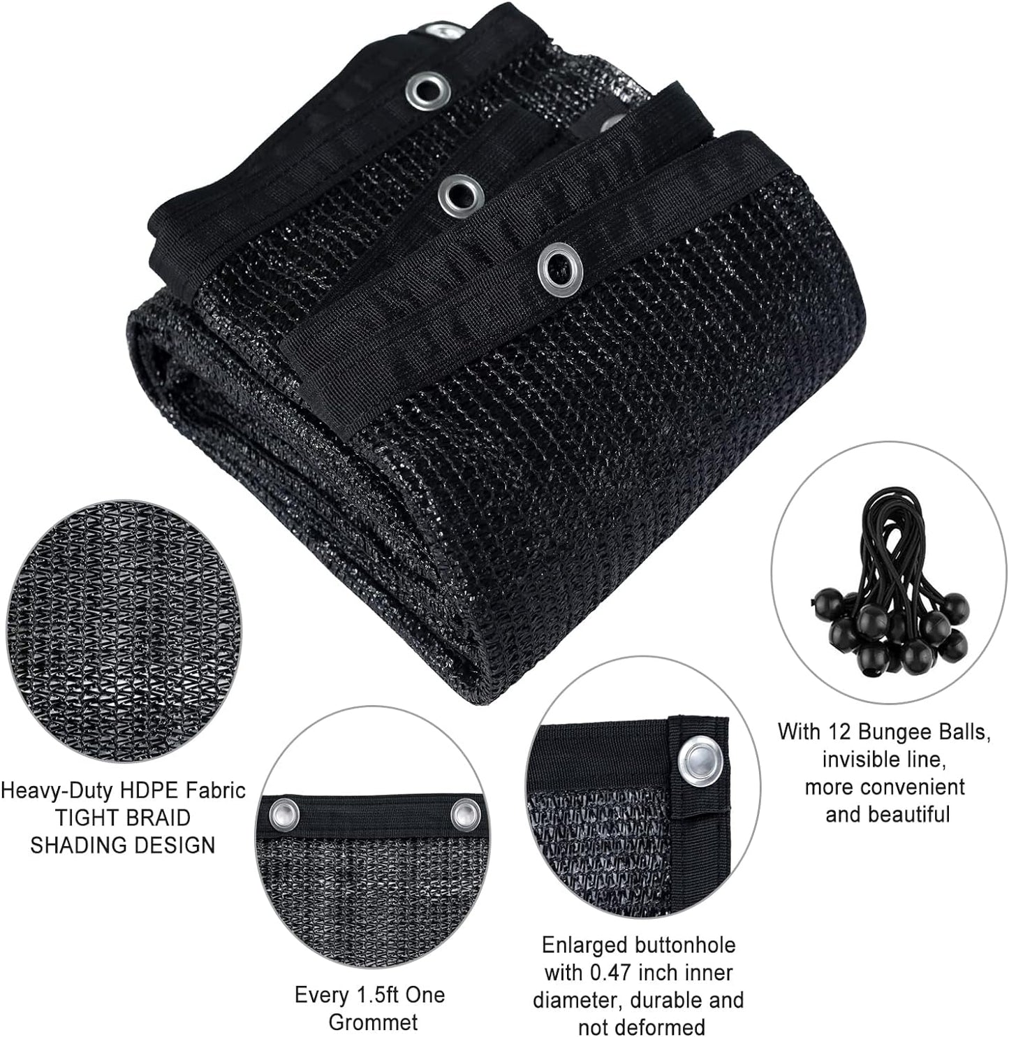 Agfabric 70% 12X 16ft Sunblock Shade Cloth with Grommets for Garden Patio, Black