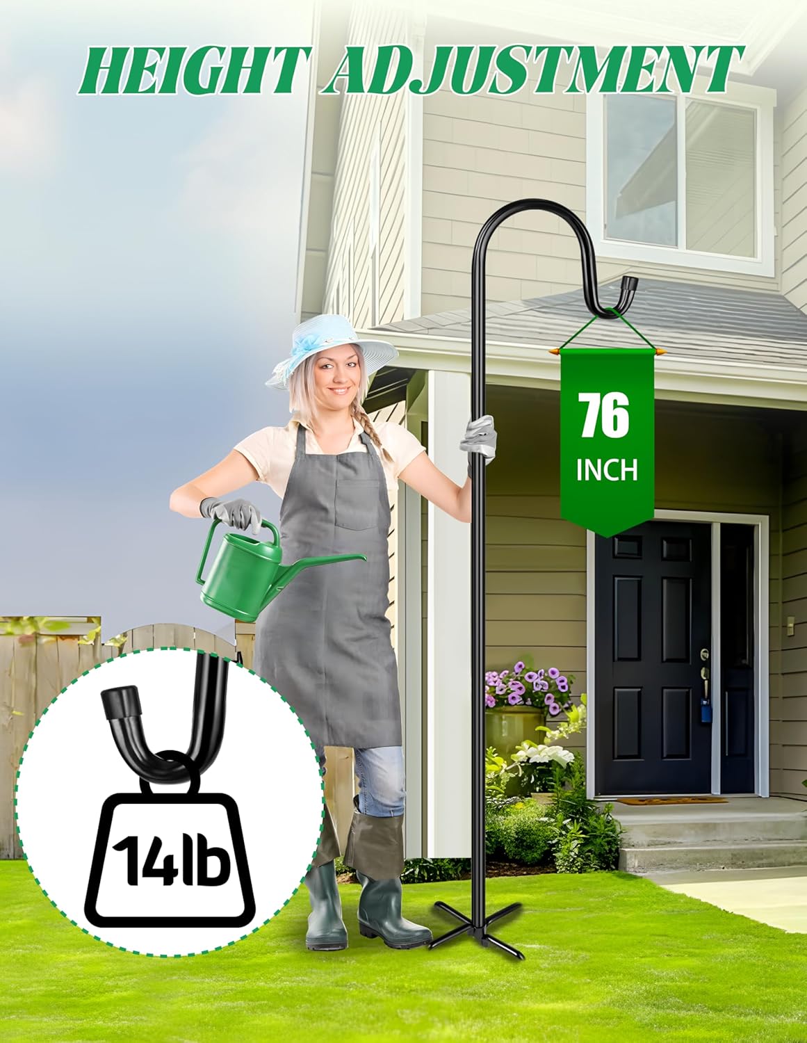 XDW-GIFTS Bird Feeder Pole for Outdoor, 76 Inch Shepherds Hooks Heavy Duty Garden Pole for Hanging Plant Basket, Solar Light Lanterns, Garden Plant Hanger Stands with 5 Base Prongs