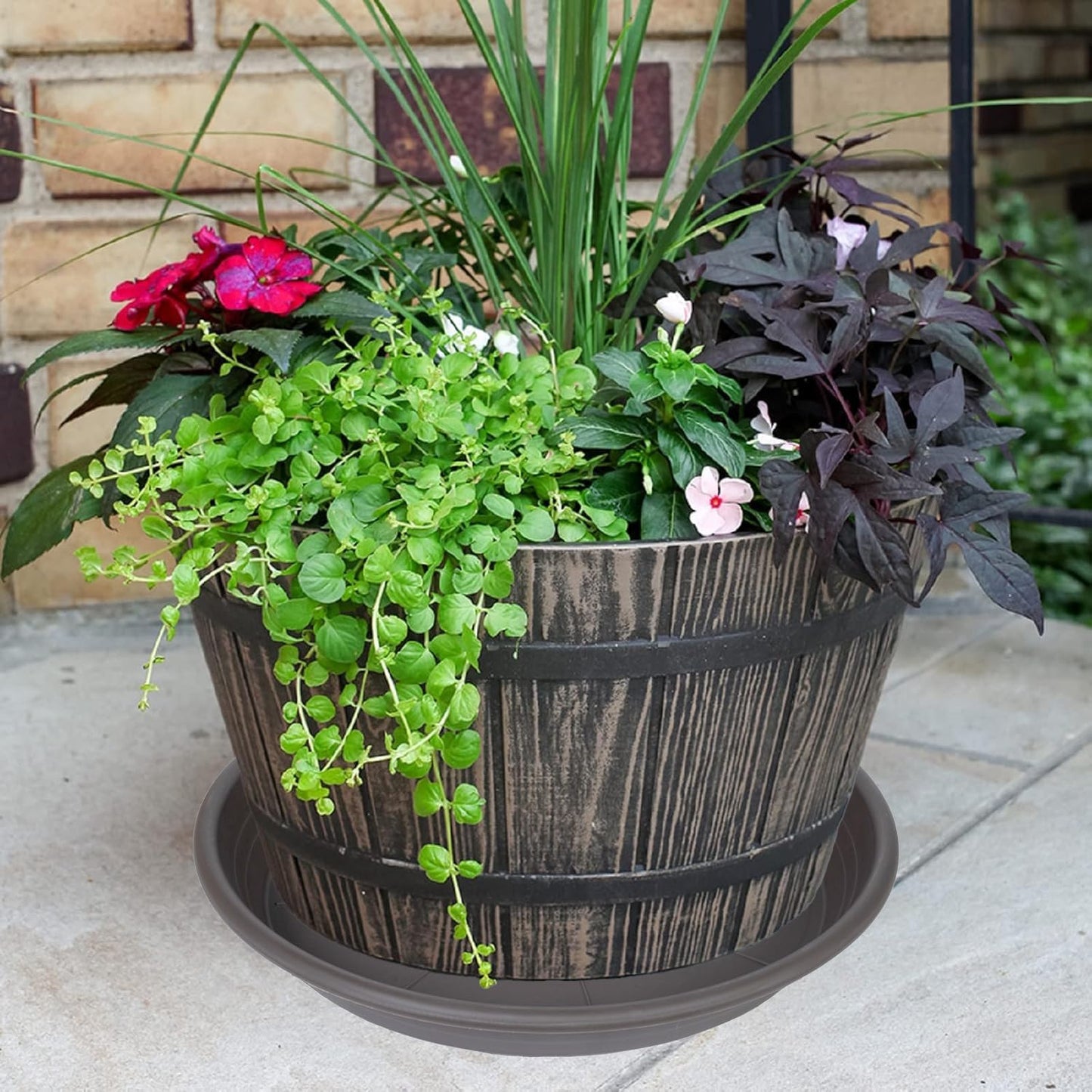 2 Pack of 26 inch Plant Saucer, Large Plant Tray, Heavy Sturdy Plant Drainage Tray for Indoors, Bird Bath Bowls, Sturdy Plastic Pot Tray for Planter 23 24 25"(Brown)