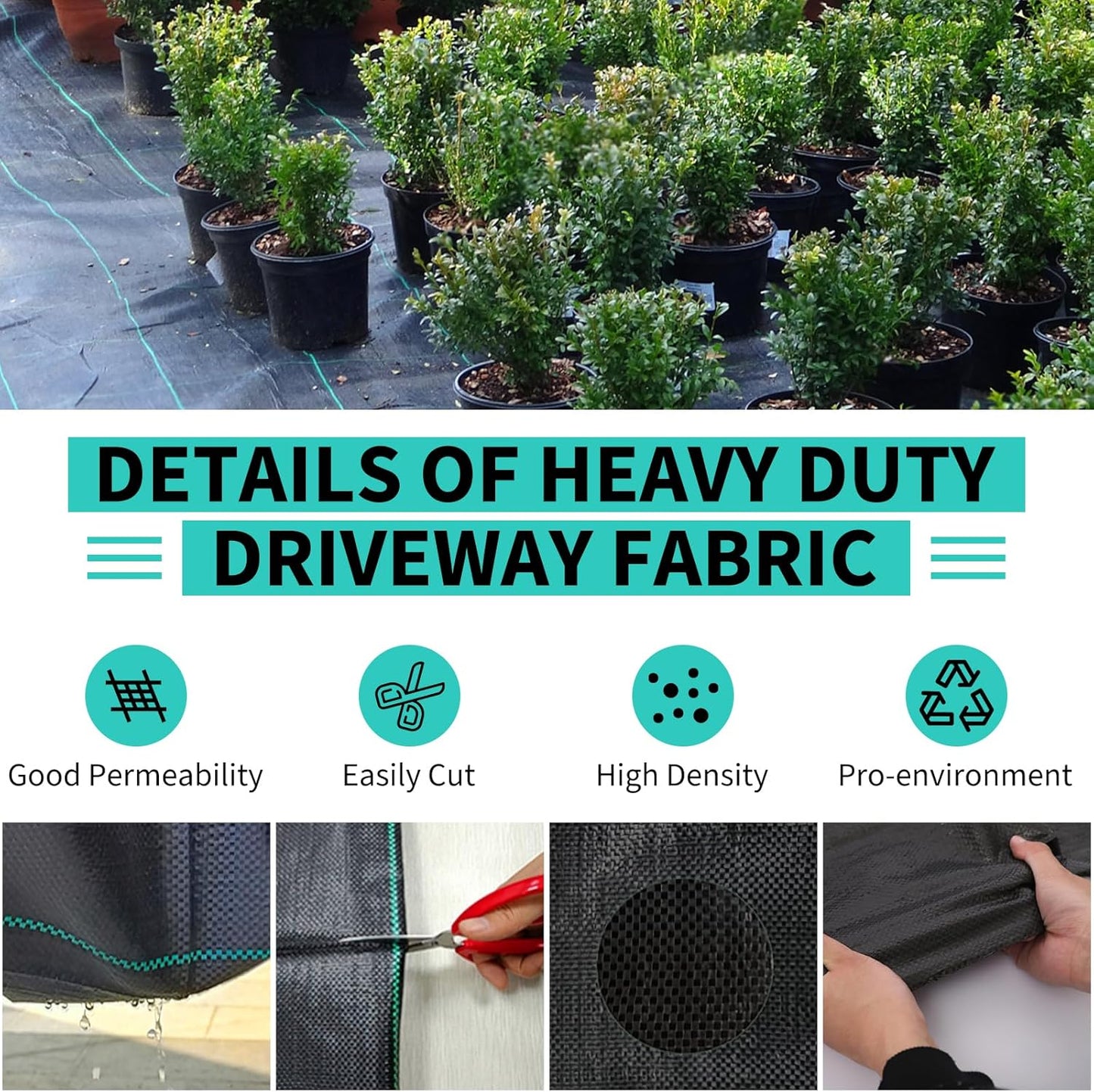 3ftx600ft Heavy Duty Weed Barrier Landscape Fabric – Durable Woven Driveway Garden Cloth for Weed Control, Ground Cover, Landscaping – Long-Lasting Geotextile Fabric – 3.2oz