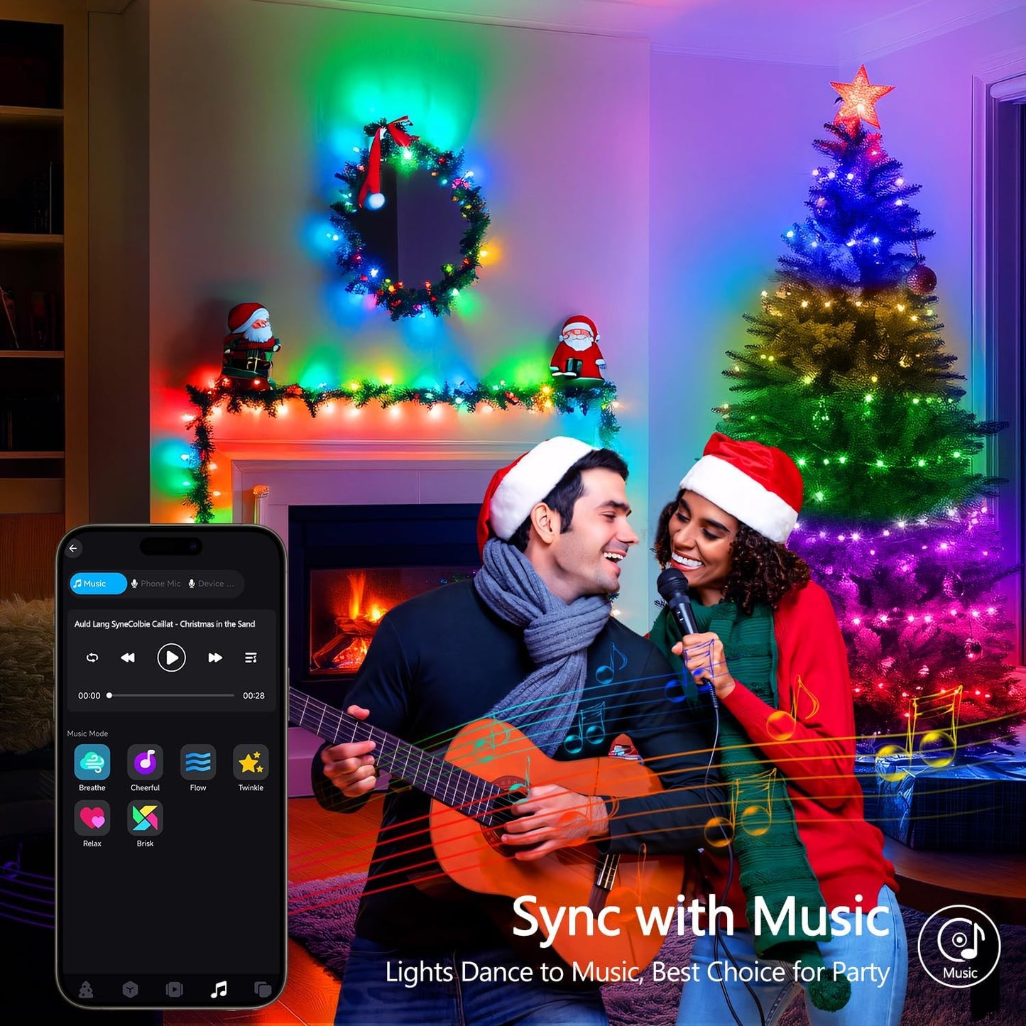 JMEXSUSS 100 LED RGB Christmas Tree Lights Indoor, 33ft Smart Color Changing Christmas Lights Outdoor with Remote & APP, Clear Wire Christmas Lights Plug in for Bedroom Tree Room Party Birthday