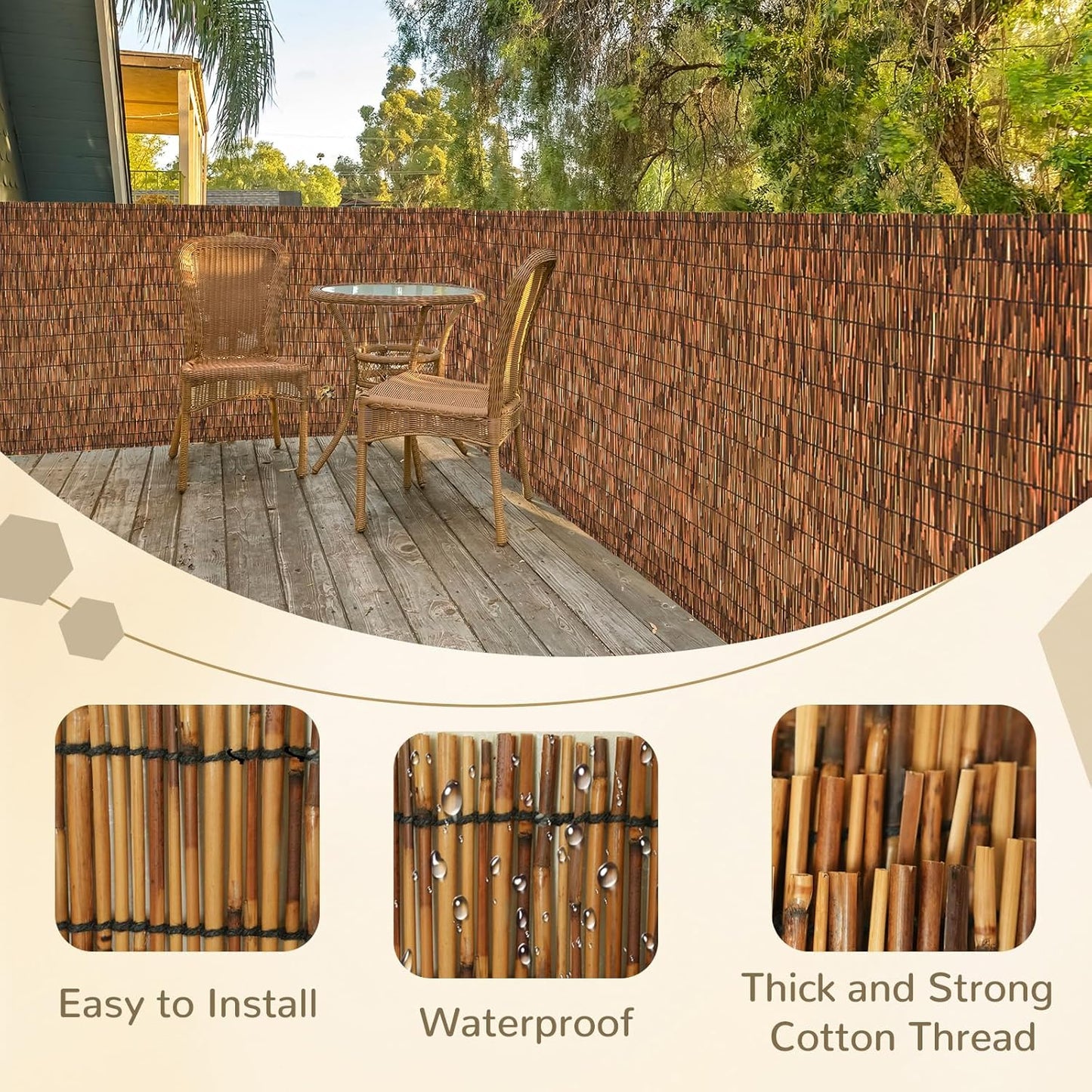 Brown 6FT X 16.4FT Reed Fencing Roll, Balcony Privacy Reed Shade Bamboo Fencing Garden Fence Border, Wind Block Sunshade Fence Screen for Outdoor Yard Patio Flower Bed Edge