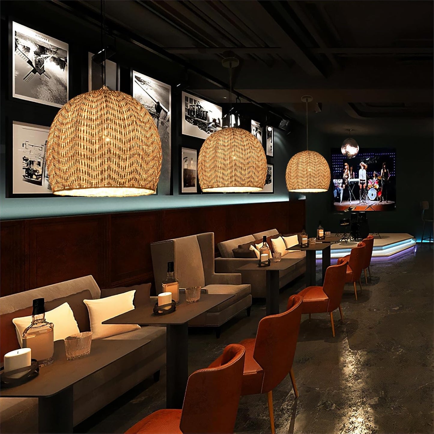 13.77" Rattan Pendant Light 1-Pack Rustic Curry Rattan Hanging Light Hand-Woven Wicker Chandelier for Dining Living Bedroom Kitchen Farmhouse