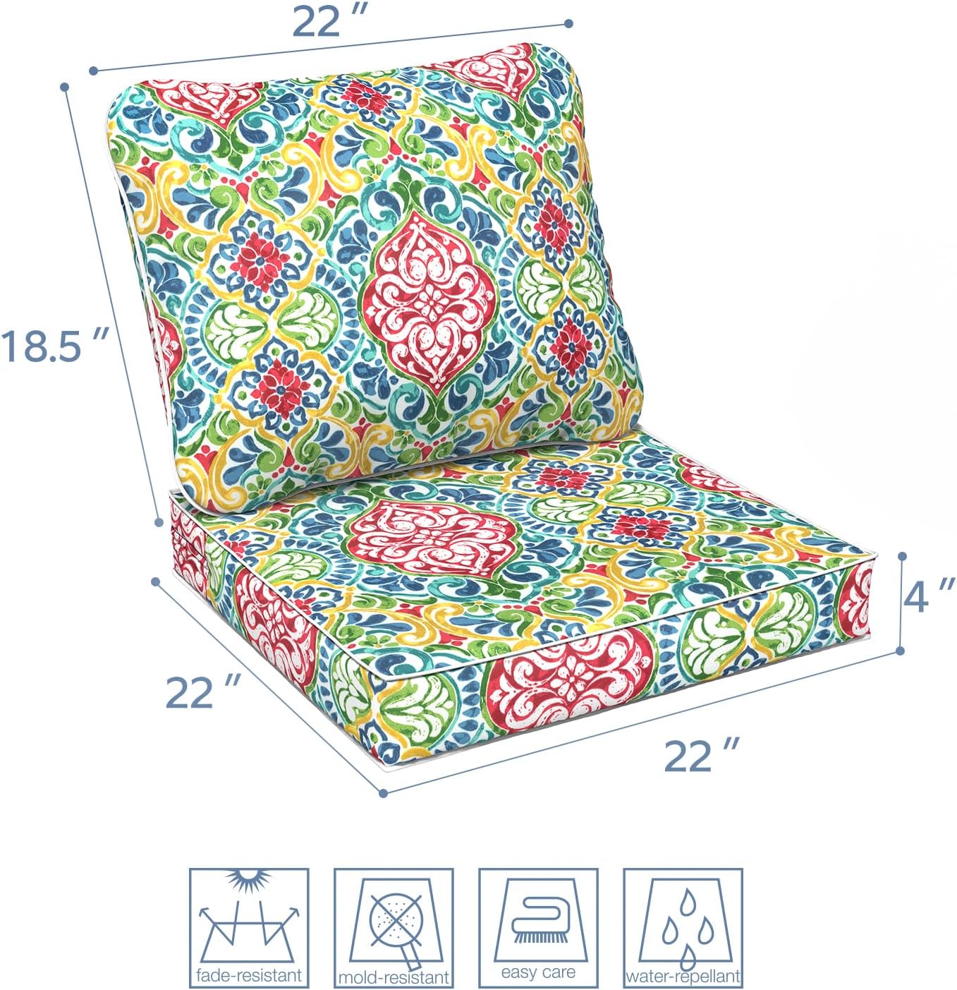 LVTXIII Outdoor Deep Seat Cushion Patio Seat and Back Cushion Set Seasonal Chair Cushion for Dining Arm Chairs, Wicker Chairs and Garden Furniture Decoration, 22"x22"x4", Damask Red