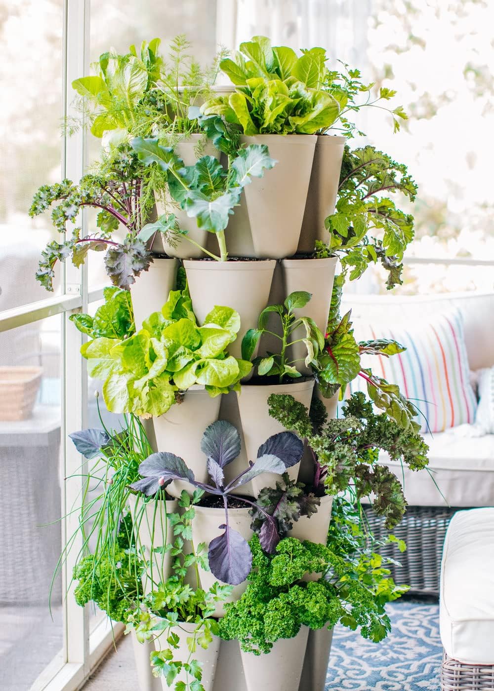 Greenstalk Patented Large 5 Tier Vertical Garden Planter with Patented Internal Watering System Great for Growing a Variety of Strawberries, Vegetables, Herbs, & Flowers (Stunning Stone)