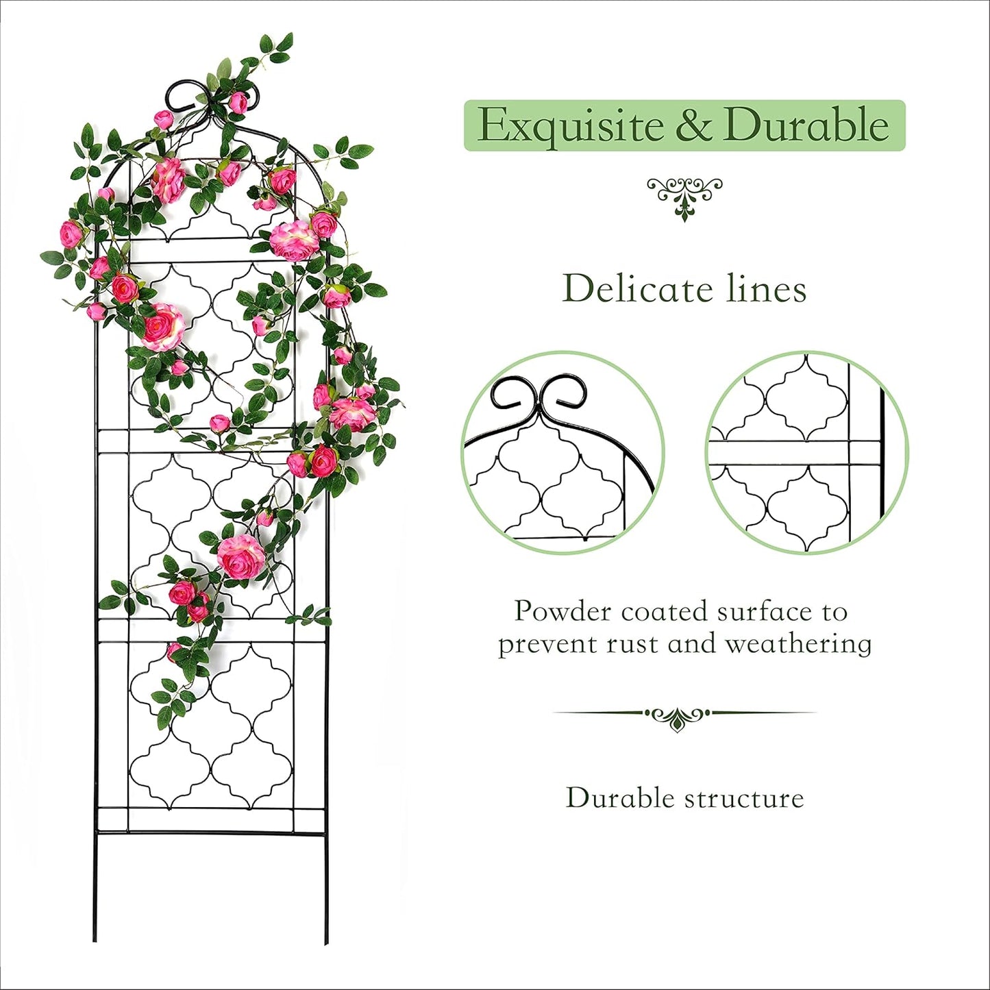 Garden Trellis for Vines and Climbing Plants Outdoor, Iron Wire Lattices Grid Panels for Potted Climbing Pergola Cucumber Tomato Rose Vegetable Flower Plant Trellises (60 * 16 Inch, Pack of 2, Black)