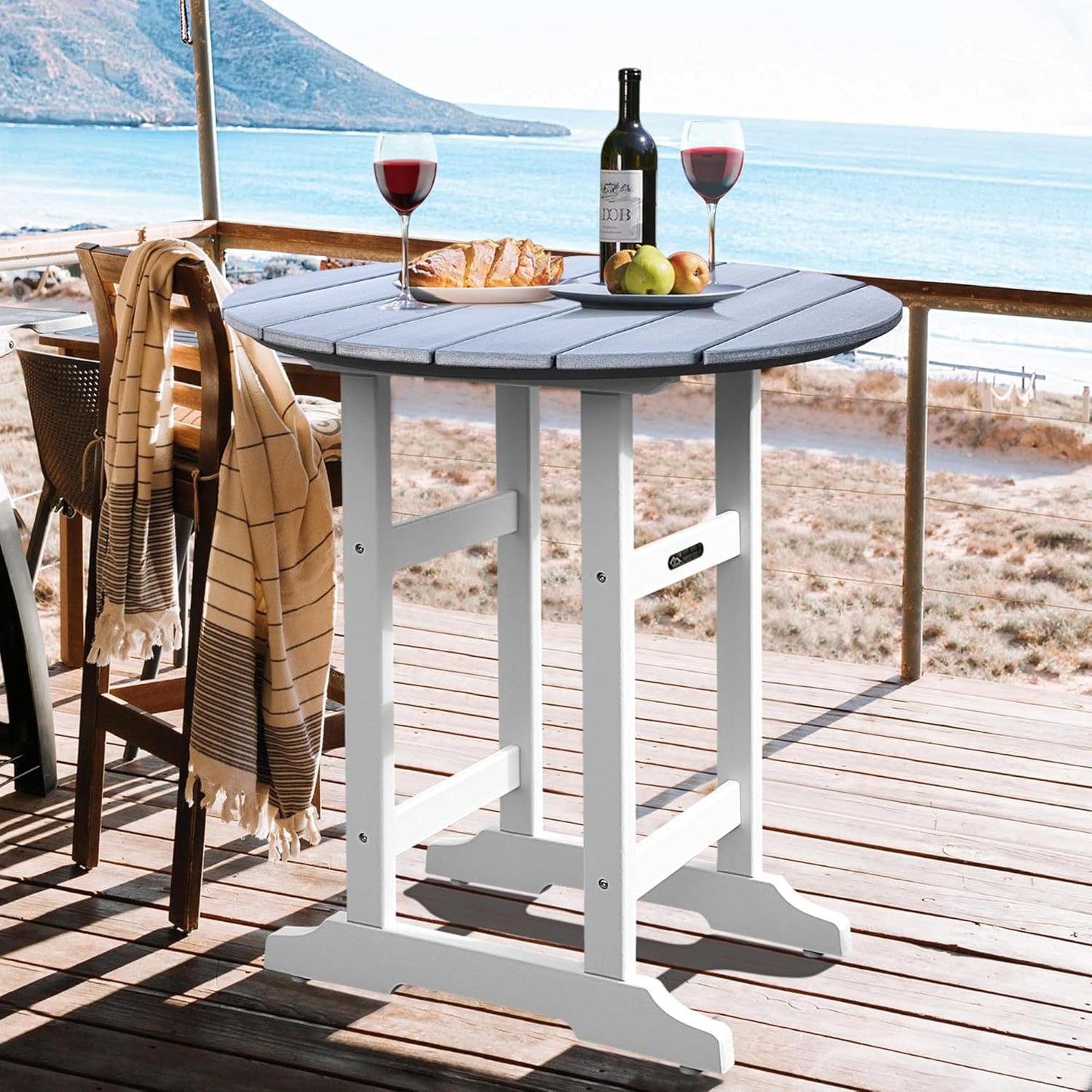 Patio Bar Tables, Weather Resistant 35" Round Outdoor Bar HDPE High Adirondack Side Table Plastic Height Table Pub for Balcony, Garden, Pool, Backyard, Fire Pit, Lawn, Apartment (Grey)