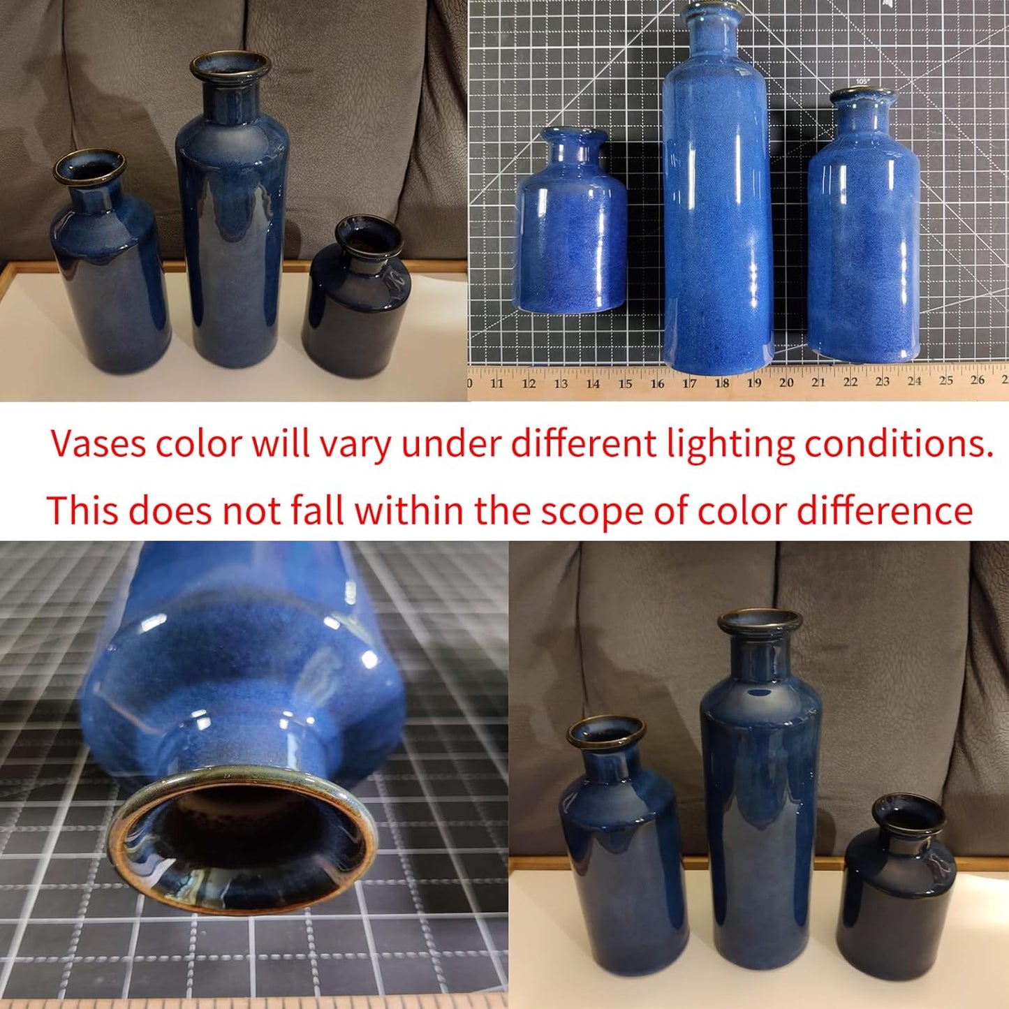 Blue Ceramic Vase Set of 3,Home Decorative Flower Vase,Small vase Set for Farmhouse Living Room Bedroom Tabletop Decor,Office Bookshelf Centerpiece Entrance Decoration