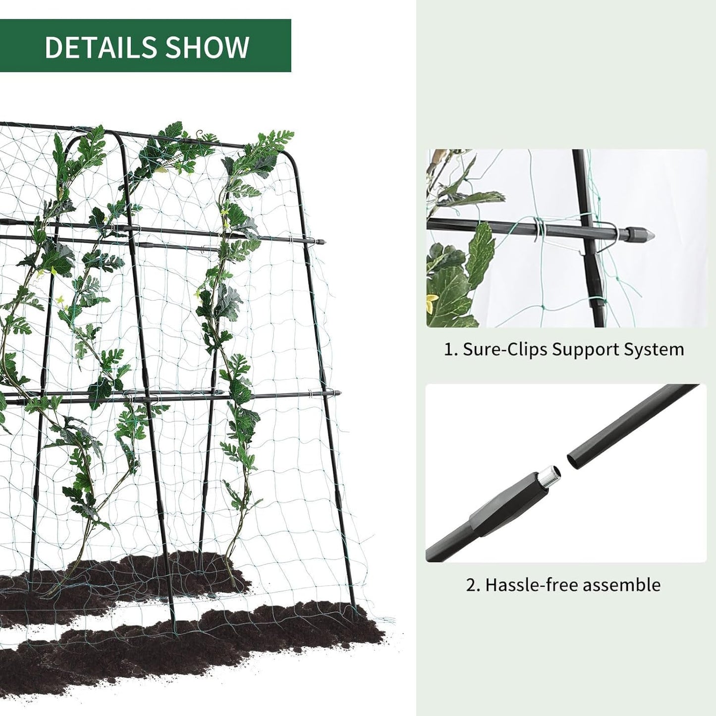 Lalahoni Cucumber Trellis, 5.3x5.3 Feet Metal Garden Arch Plant Support for Climbing Plants Outdoor Vegetable Fruit Flower Vine Peas Beans Trellis for Raised Bed, Lightweight, Black