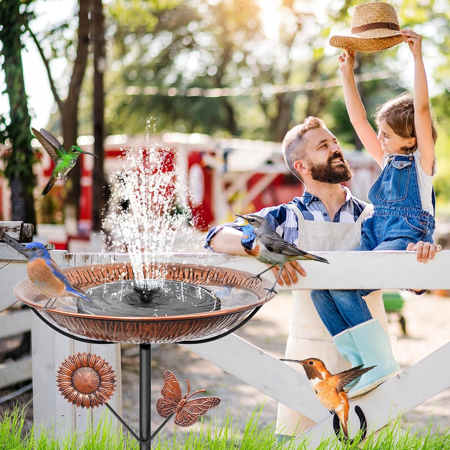 Metal Bird Bath for Outside, Vintage Birdbaths Removable Feeder Bowl with Butterfly Flower, Easy to Clean Birdfeeder for Outdoors Garden Yard Lawn Decor