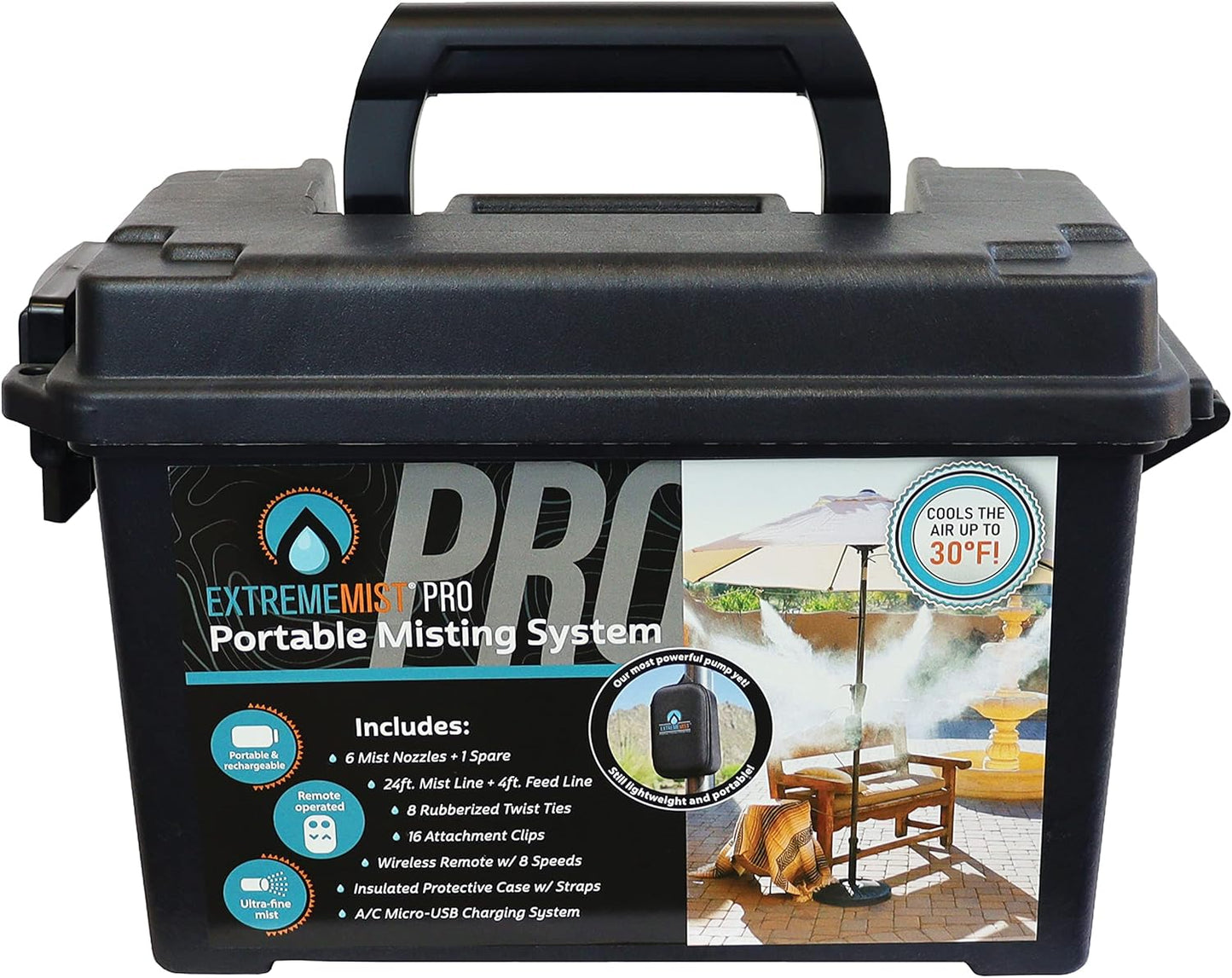 Professional Grade Portable Misting System Pro Kit - 6 Mist Nozzles & Pro Pump | Easy to Setup | 24 ft. Mist Line for Outdoor Canopy, Balconies, Greenhouses, Picnic's - Cools The air up to 30°F