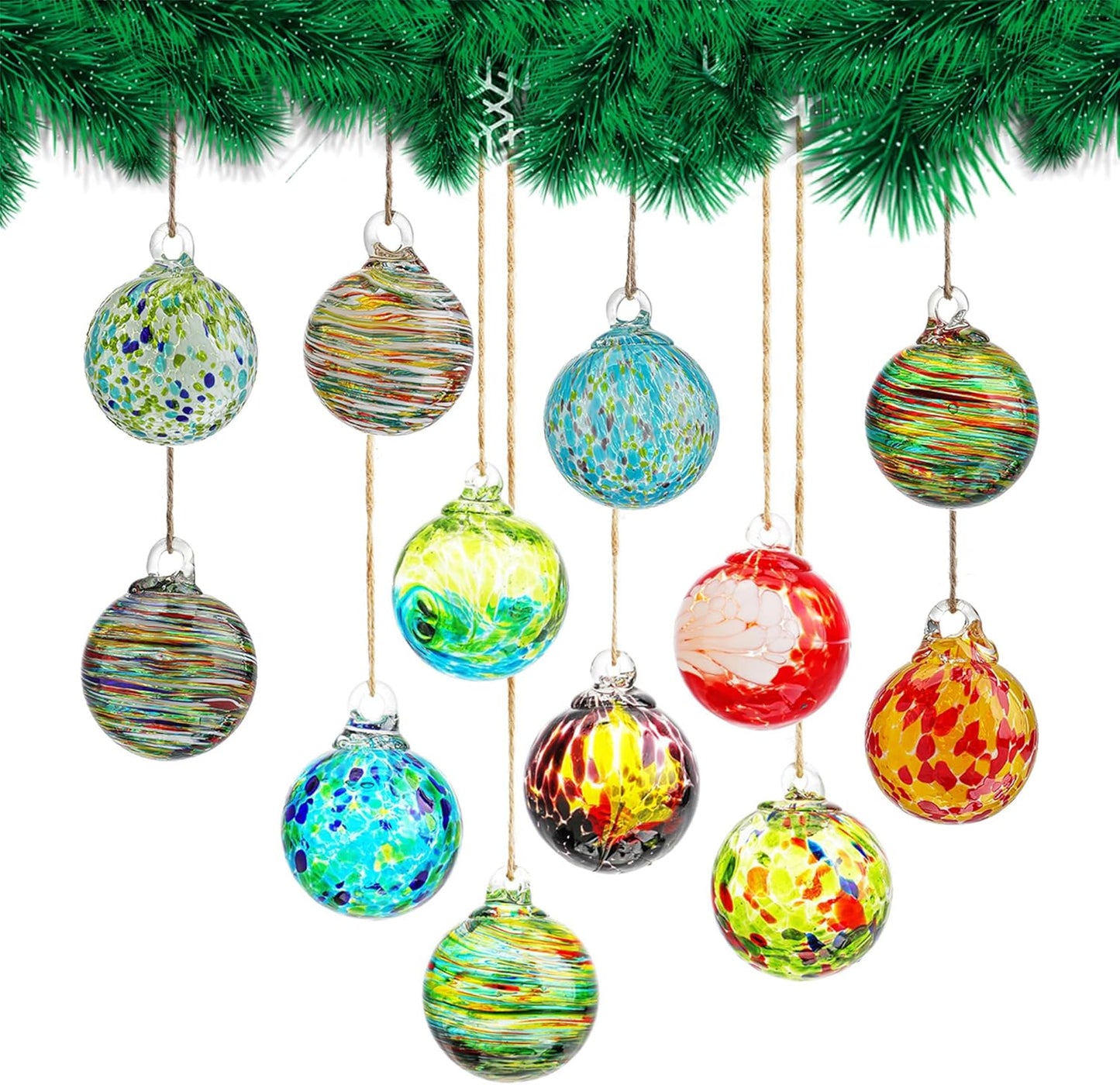 12 Pcs 2.3 Inch Christmas Ball Ornaments Hand Blown Glass Ornaments for Christmas Tree Gazing Balls Friendship Witch Balls