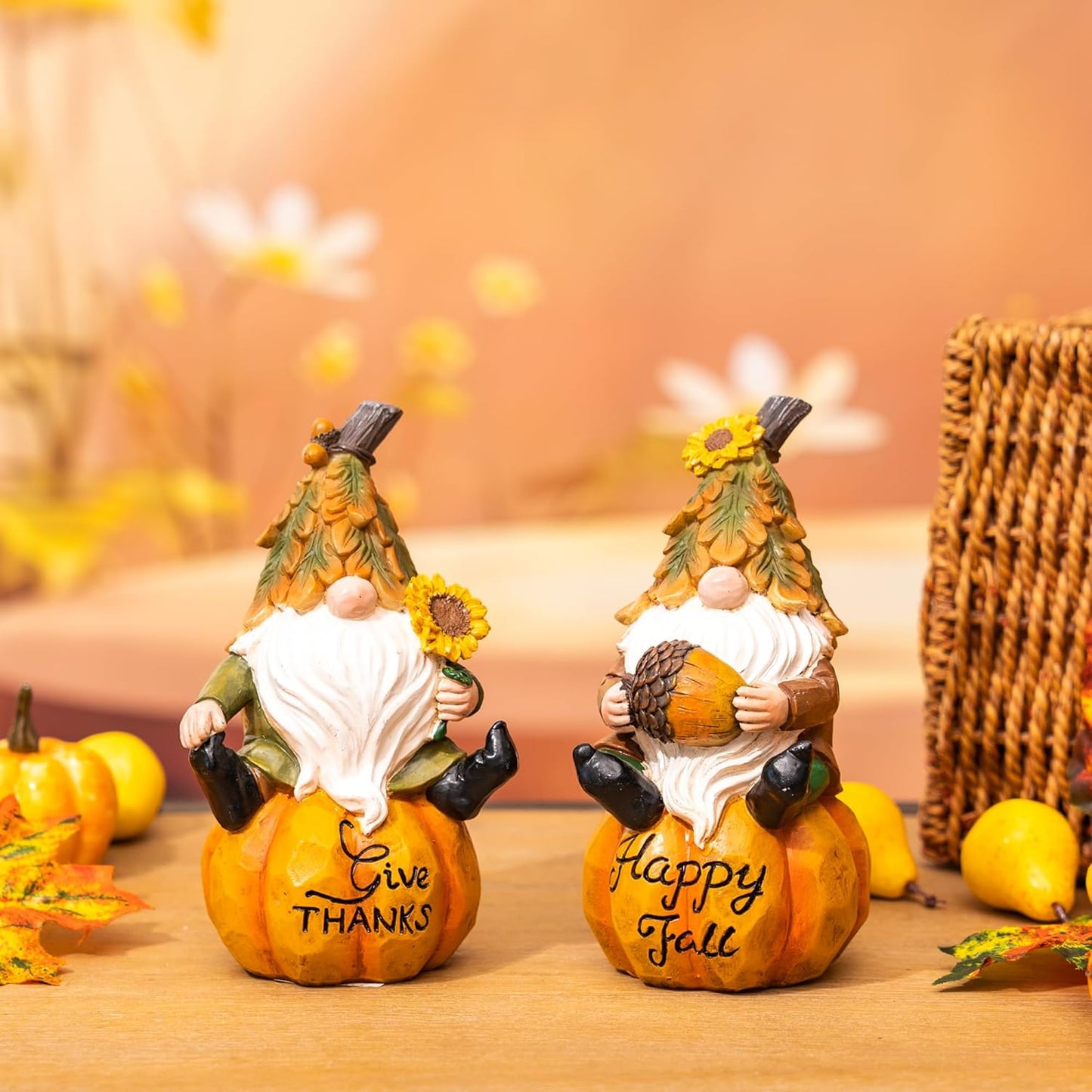 TZSSP Autumn Gnome Resin Figurine 2PCS-Resin Fall Pumpkins Decorations for Harvest Festivals & Parties
