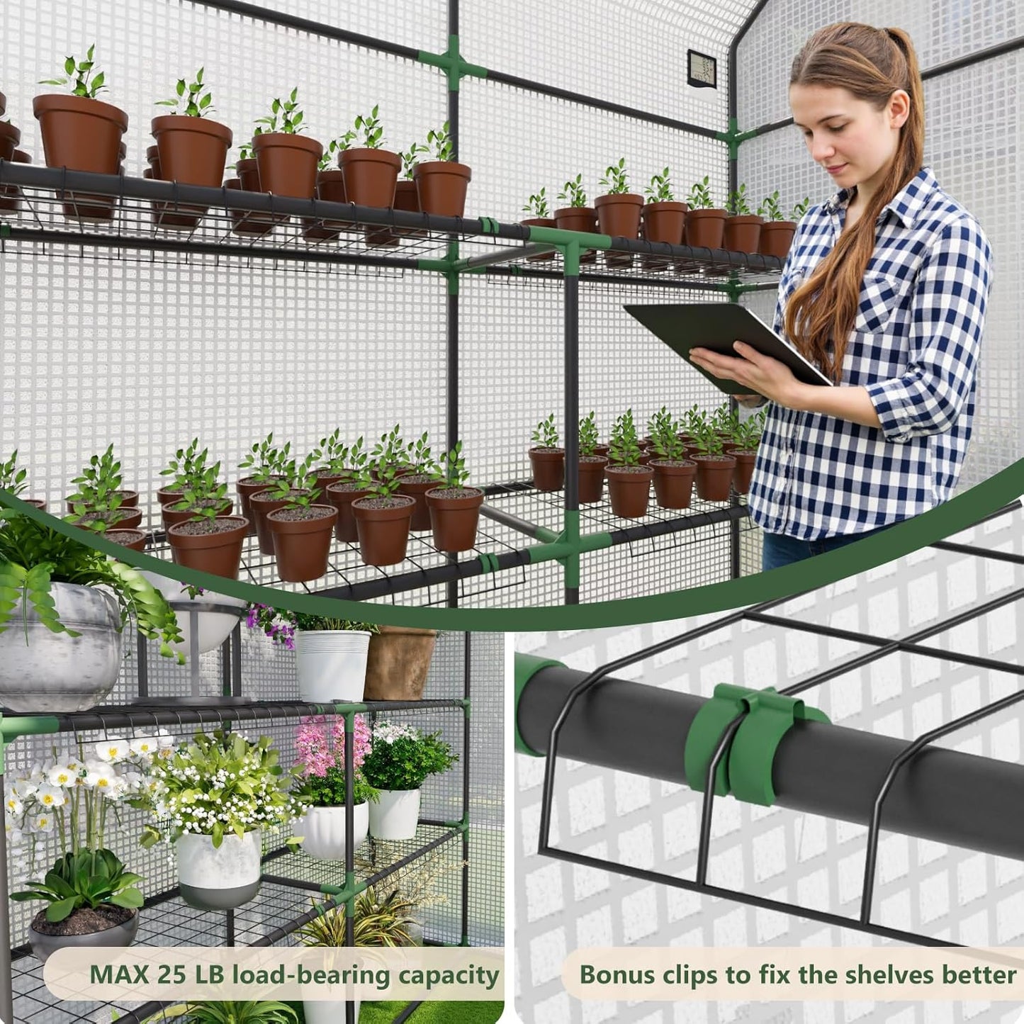 Greenhouse for Outdoors, Small Greenhouse, Walk-in Greenhouses with 3 Tiers 8 Shelves, PE Cover, Heavy Duty Plant Greenhouses for Garden and Backyard