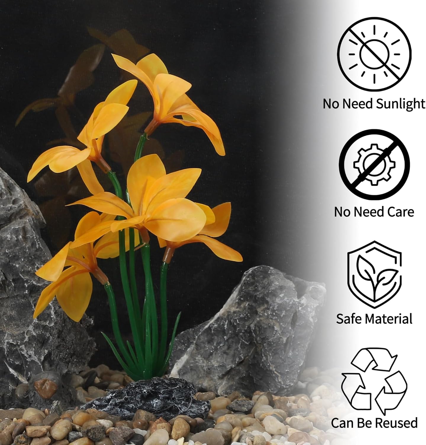 Aquarium Plastic Plants, Reptile Plant Decoration, Aquatic Plant Resin Decor, Betta Fish Tank Realistic Plants for Aquarium, 7.28" Height, Yellow