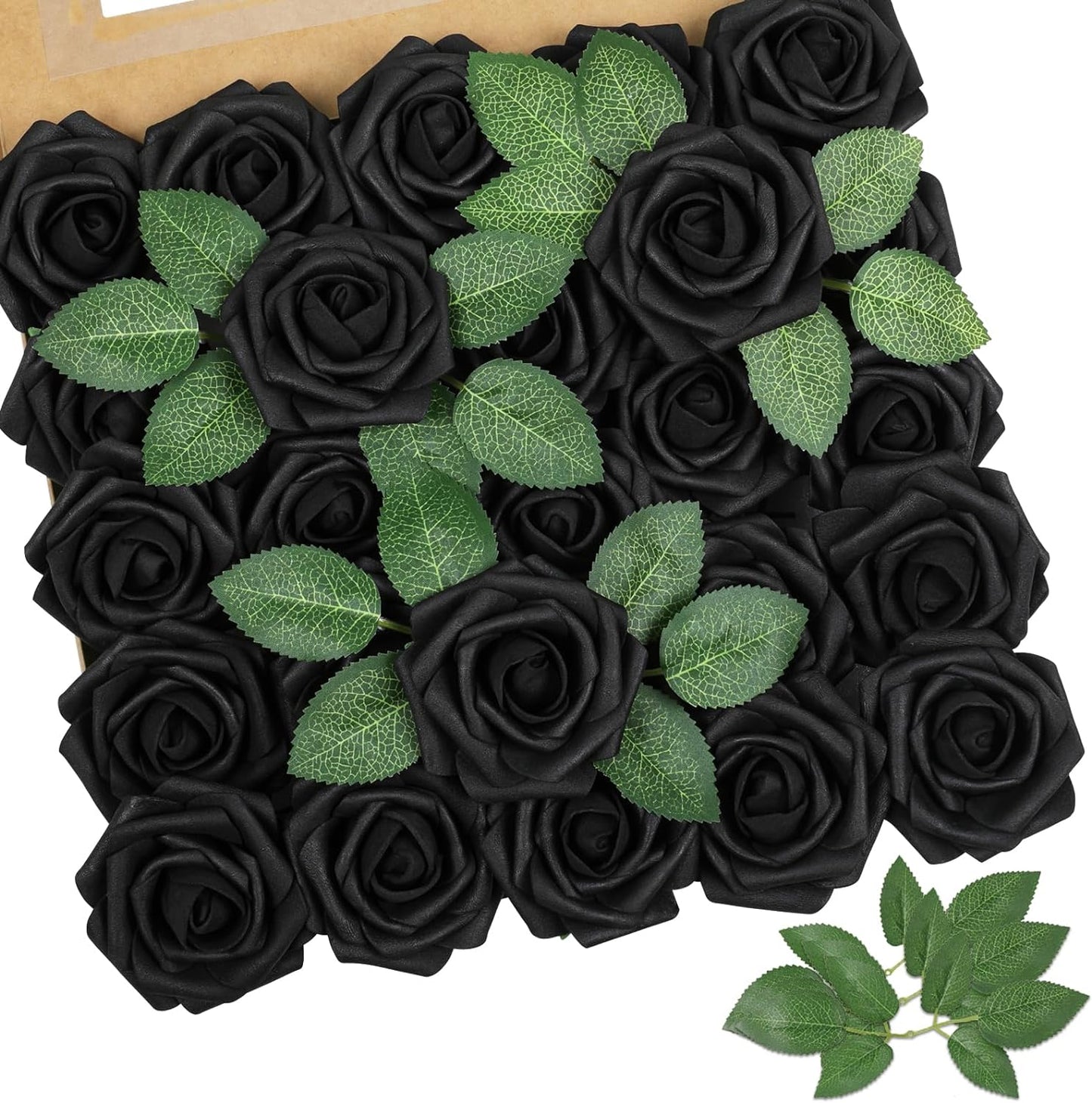 AmyHomie Artificial Flowers Black Rose 25pcs Real Looking Fake Roses w/Stem for DIY Wedding Bouquets Centerpieces Arrangements Party Baby Shower Home Decorations