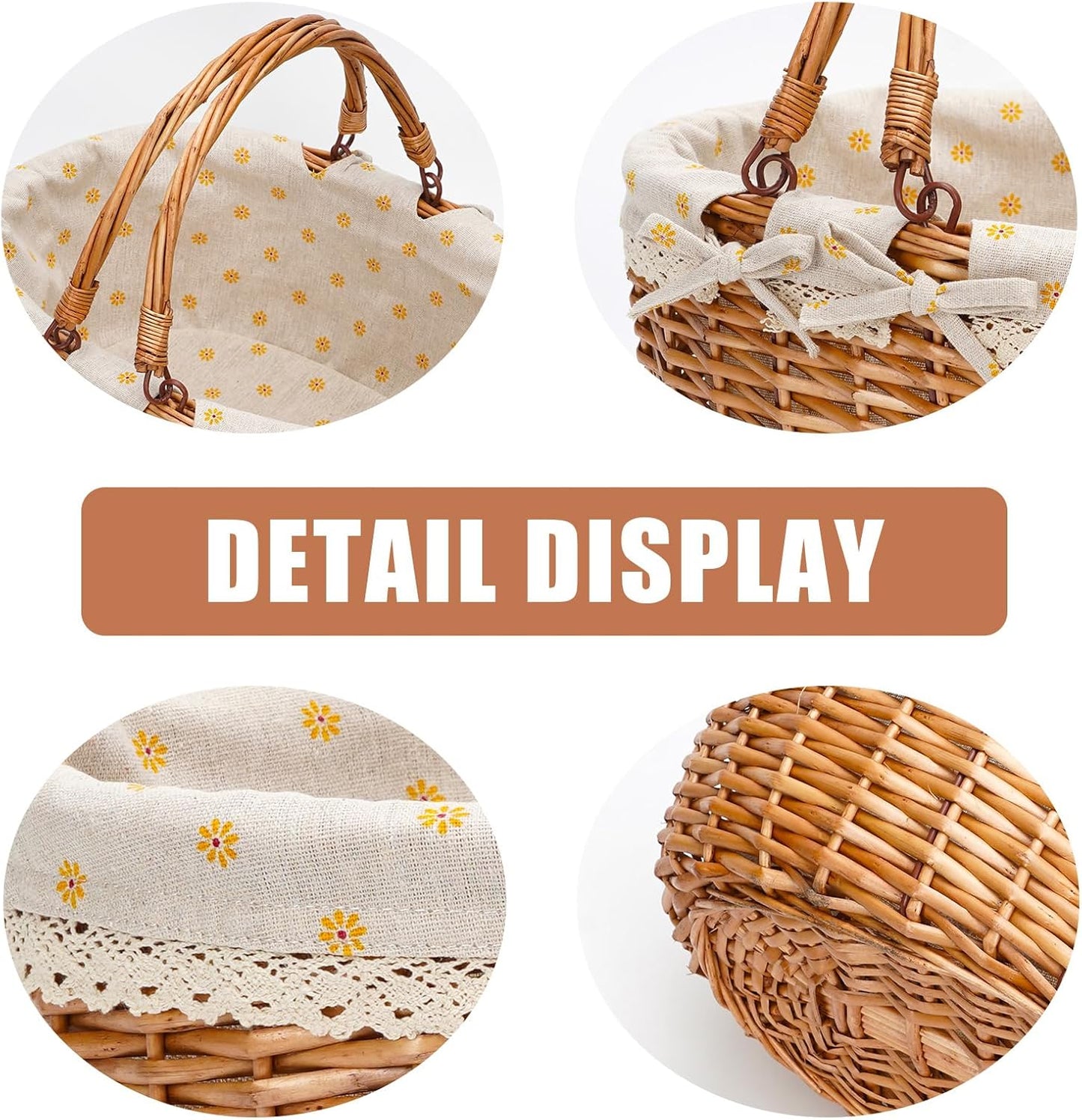 G GOOD GAIN Wicker Picnic Basket with Double Folding Handles,Willow Picnic Hamper,Natural Hand Woven Easter Basket,Easter Eggs and Candy Basket,Bath Toy and Kids Toy Storage,Gift Packing Basket.Yellow