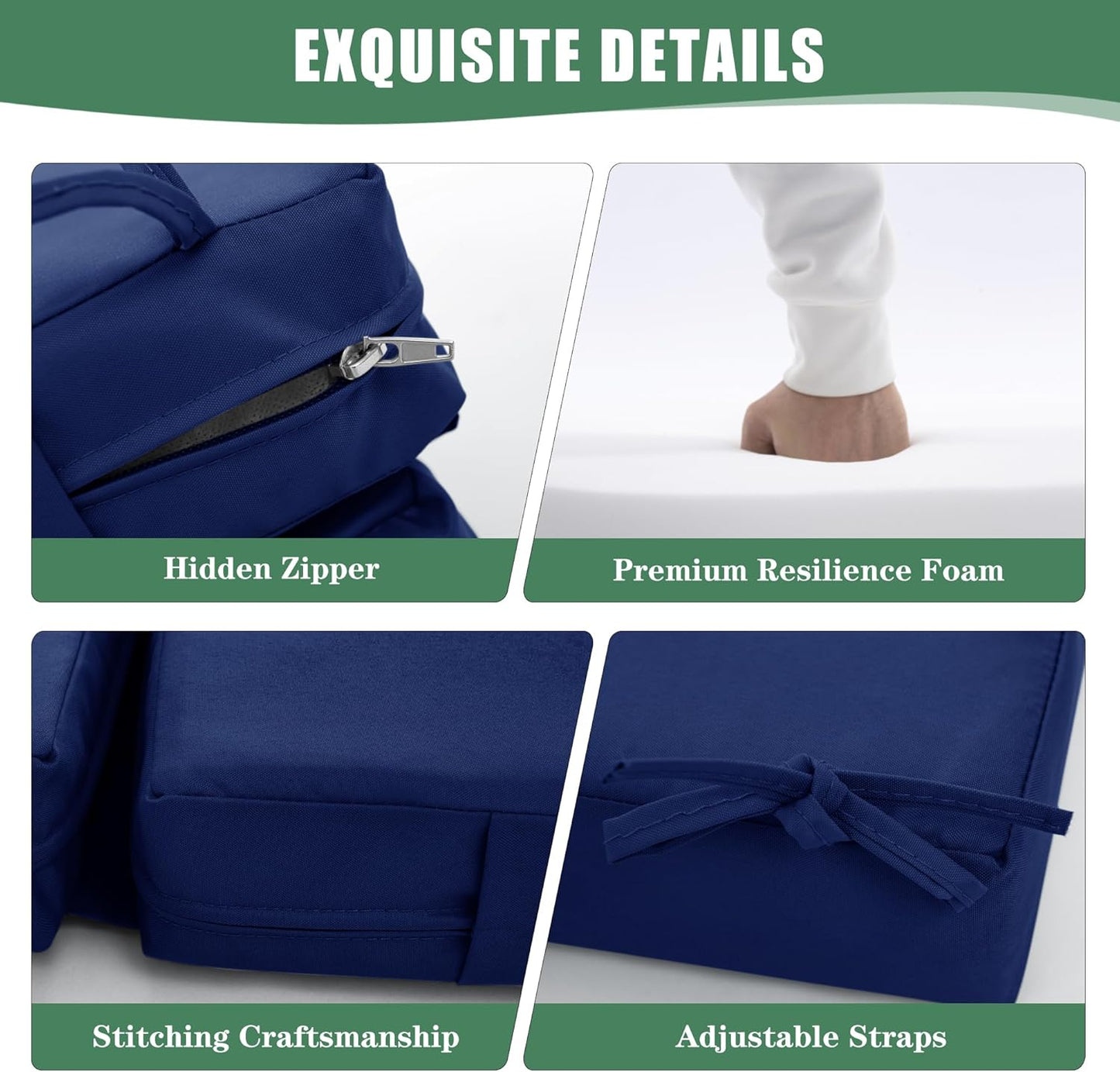 Chaise Lounge Cushions Outdoor - Waterproof and Fade Resistant Sun Lounger Replacement Cushions - Patio Lounger Pads with Removable Cover for Pool, Deck, Lawn, 80 x 26 x 3 Inch, Navy