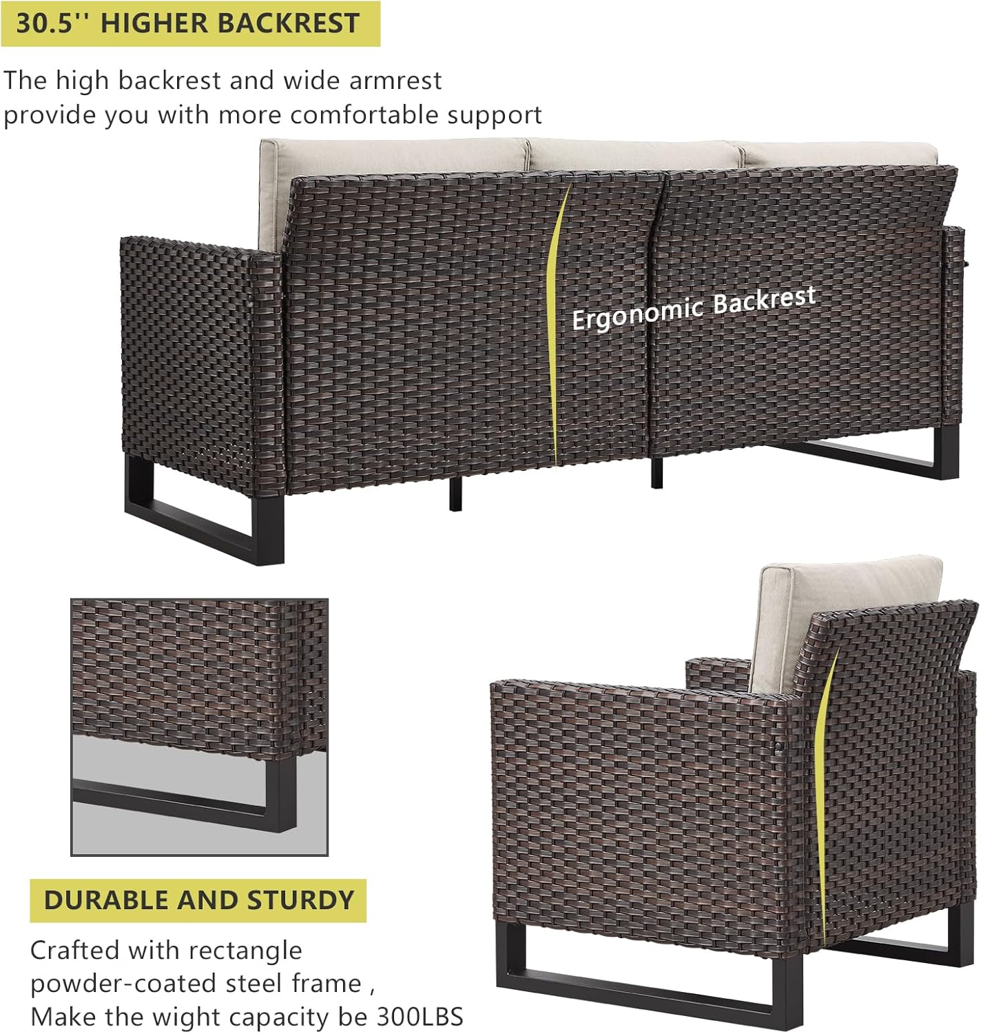 HUMMUH 9 Piece Patio Furniture Set PE Wicker Outdoor Sectional Sofa and Patio Swivel Chairs Outdoor Chairs Storage Box Ottomans for Porch,Garden,Backyard,Deck(Brown/Beige)