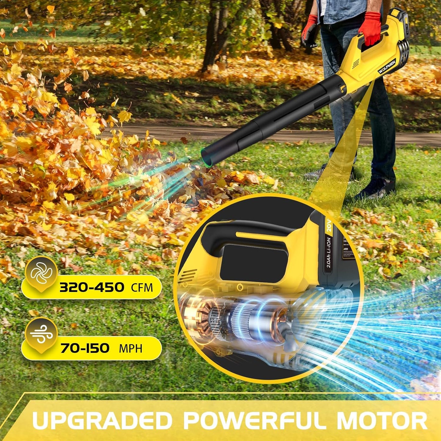 Leaf Blower, Electric Cordless Leaf Blower with 2 Batteries and Charger, 2 Speed Mode, Lightweight Leaf Blowers for Blowing Leaves, Lawn Care, Patio Cleaning and Dust