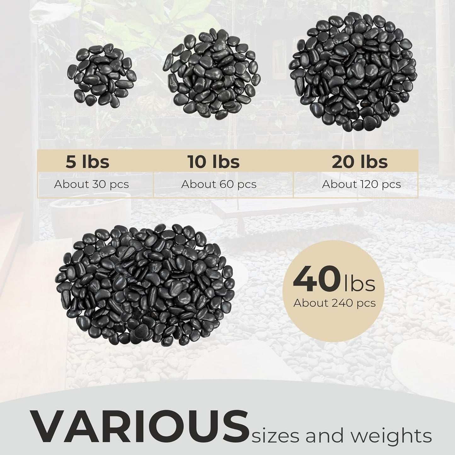 5lbs Large Pebbles for Indoor Plants, 2-3 Inch Natural Black River Rocks for Aquarium, High Polished Decorative Stones for Vase Filler Fish Tank Landscaping Garden