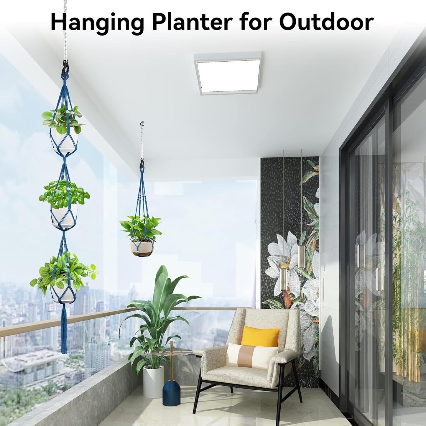 USLAI Macrame Plant Hanger Indoor Outdoor, Up to 4-15 inch Pot, Heavy 20lb Planters, Extra Long Strong Hanging Planter Basket Holder, Boho Home Decor, 35+72 Inch, Blue (POTS NOT Included)