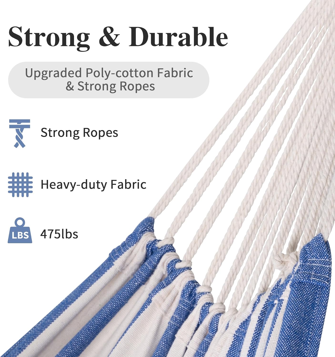 SUNCREAT Large Hammocks for Outside, Long Replacement Hammock Two Person for Stand, Blue White Stripes