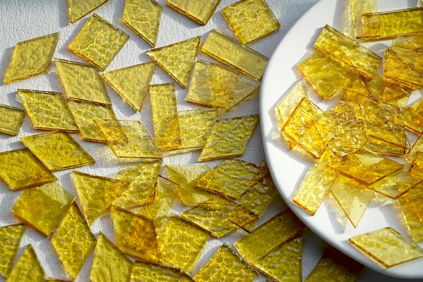 Large Transparent Textured Glass Mosaic Tiles for DIY Glass Crafts, 200g Stained Glass Pieces Supplies for Mosaic Art, Cathedral Mosaic Glass Tiles for DIY Mosaic Art and Crafts, Gold Haze