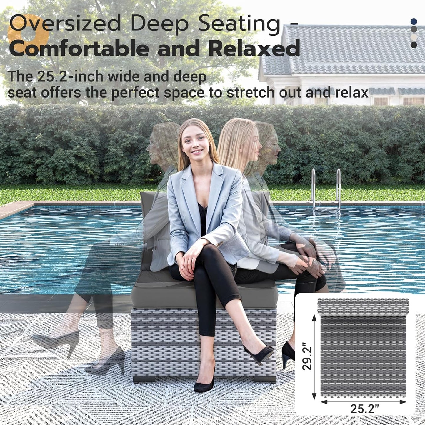 UDPATIO Patio Furniture Set with Fire Pit Table, 8 Piece Outdoor Sectional Modular Sofa, Wicker Outdoor Furniture Conversation Sets with Waterproof Cover for Backyard Deck(Grey/Dark Grey)
