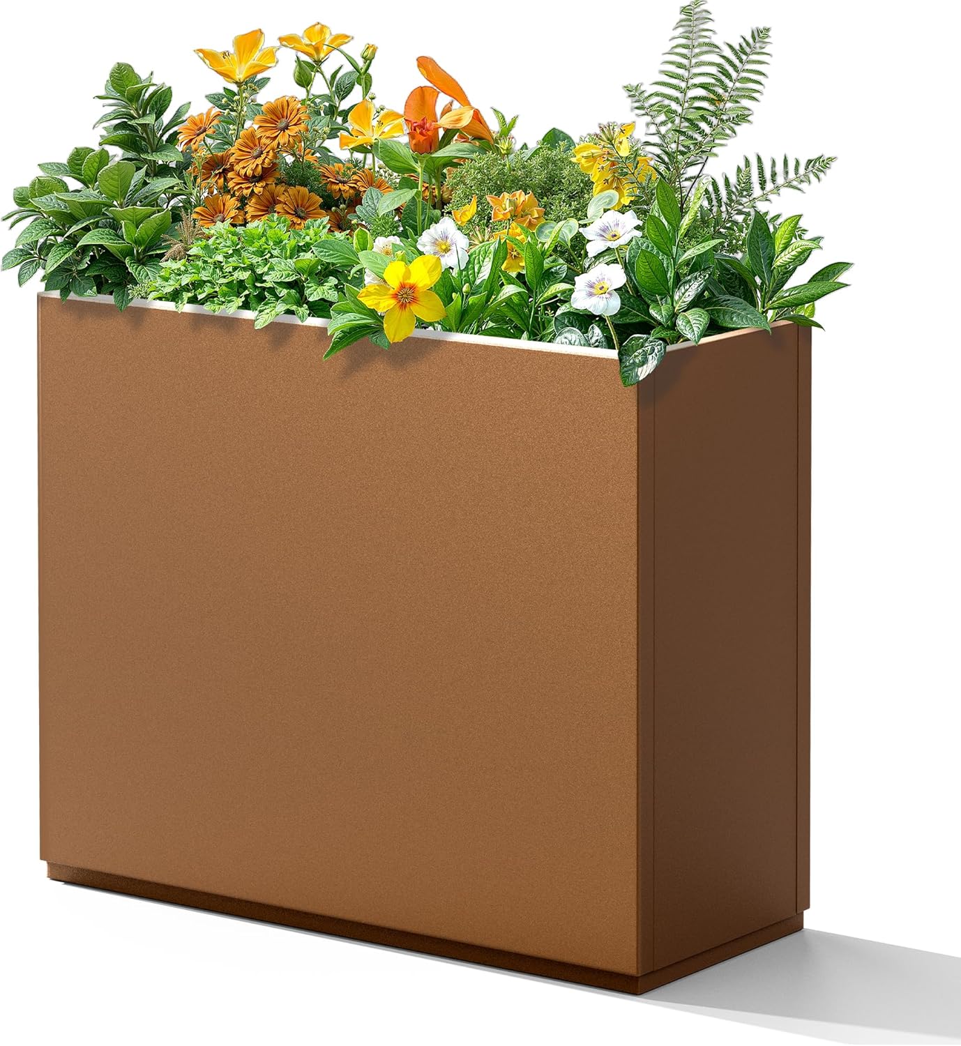 Rectangle Planter for Indoor & Outdoor, Tall and Long Planter Boxes with Drainage Holes, Mental Divider Planter Box All-Weather Use for Plants, Flowers, 29.9" L x 12" W x 24" H, Brown