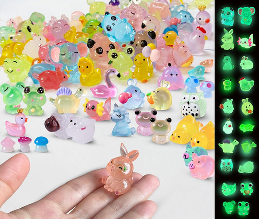 100 Pcs Luminous Mini Resin Animals Tiny Resin Animals Bulk, Glow in The Dark to Hide Around The Office Home, for Garden Miniatures Fairy Garden Accessories Crafts Micro Landscape Decor