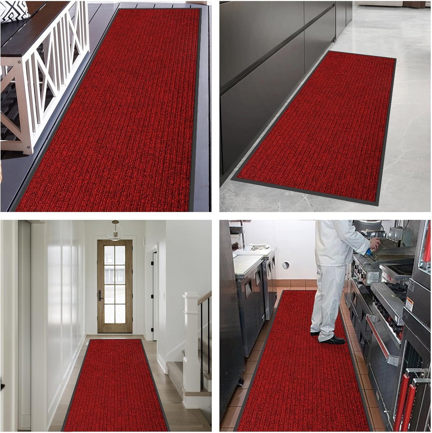 fani Heavy Duty Large Outdoor Indoor Entrance Black Doormat Waterproof Low Profile Entrance Rug Front Door Mat Patio Anti-Skid Rubber Back, 35x72 inch (Red)