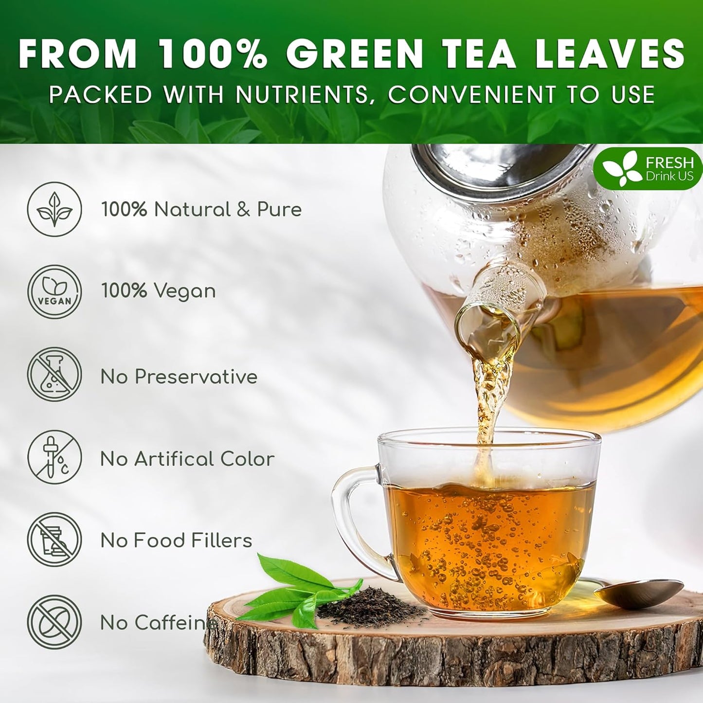 FreshDrinkUS, Premium 175 Green Tea Bags, 100% Natural & Pure from Green Tea. Green Herbal Tea. Made with Natural Material Tea Bags. No Sugar, No Gluten, Vegan