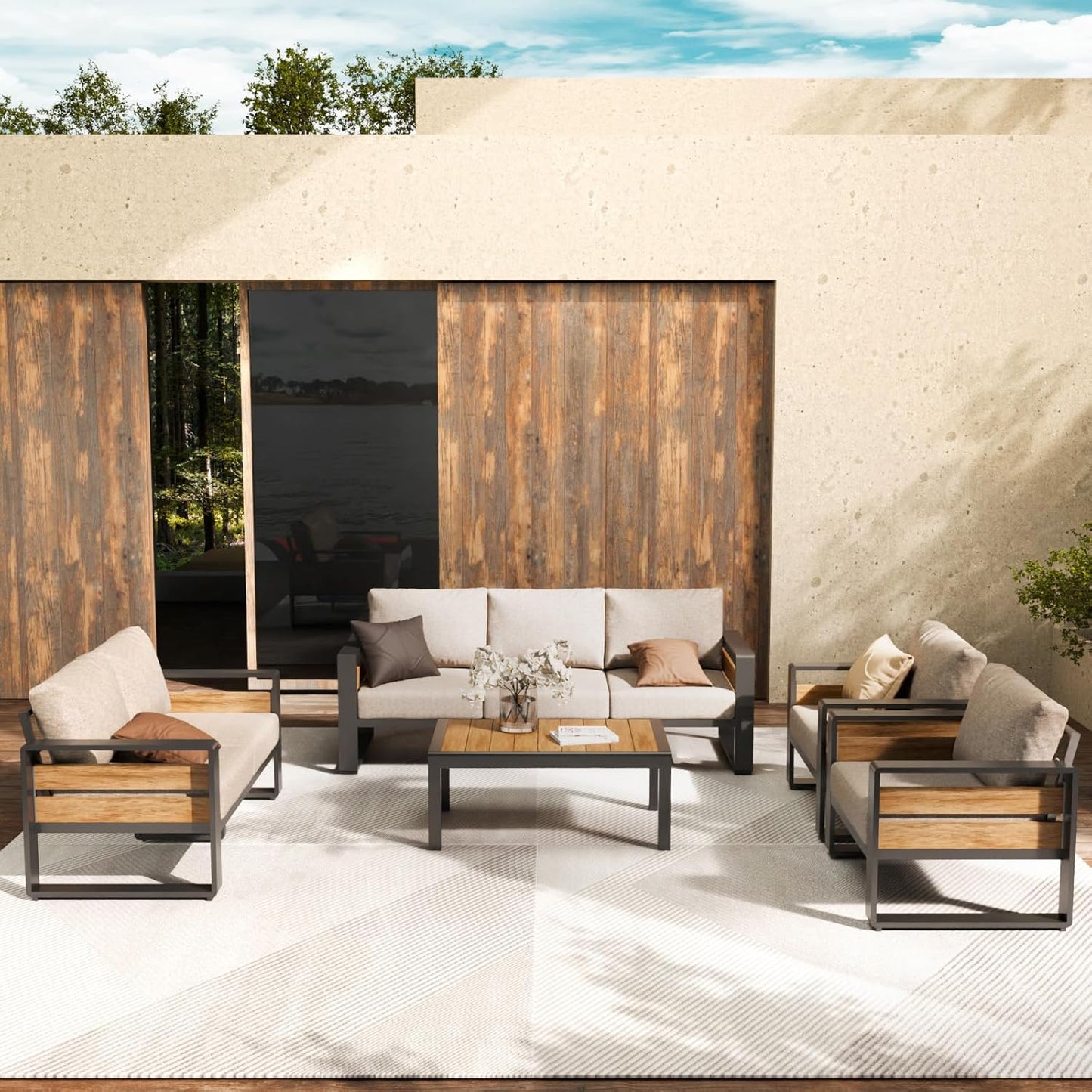 ZANDOR Outdoor Patio Conversation Sets, 4-Piece Aluminum Metal Outside Sectional Lawn Furniture with Coffee Table & Washable Thick Cushions,Seating Sofa for Garden/Backyard/Porch, Grey